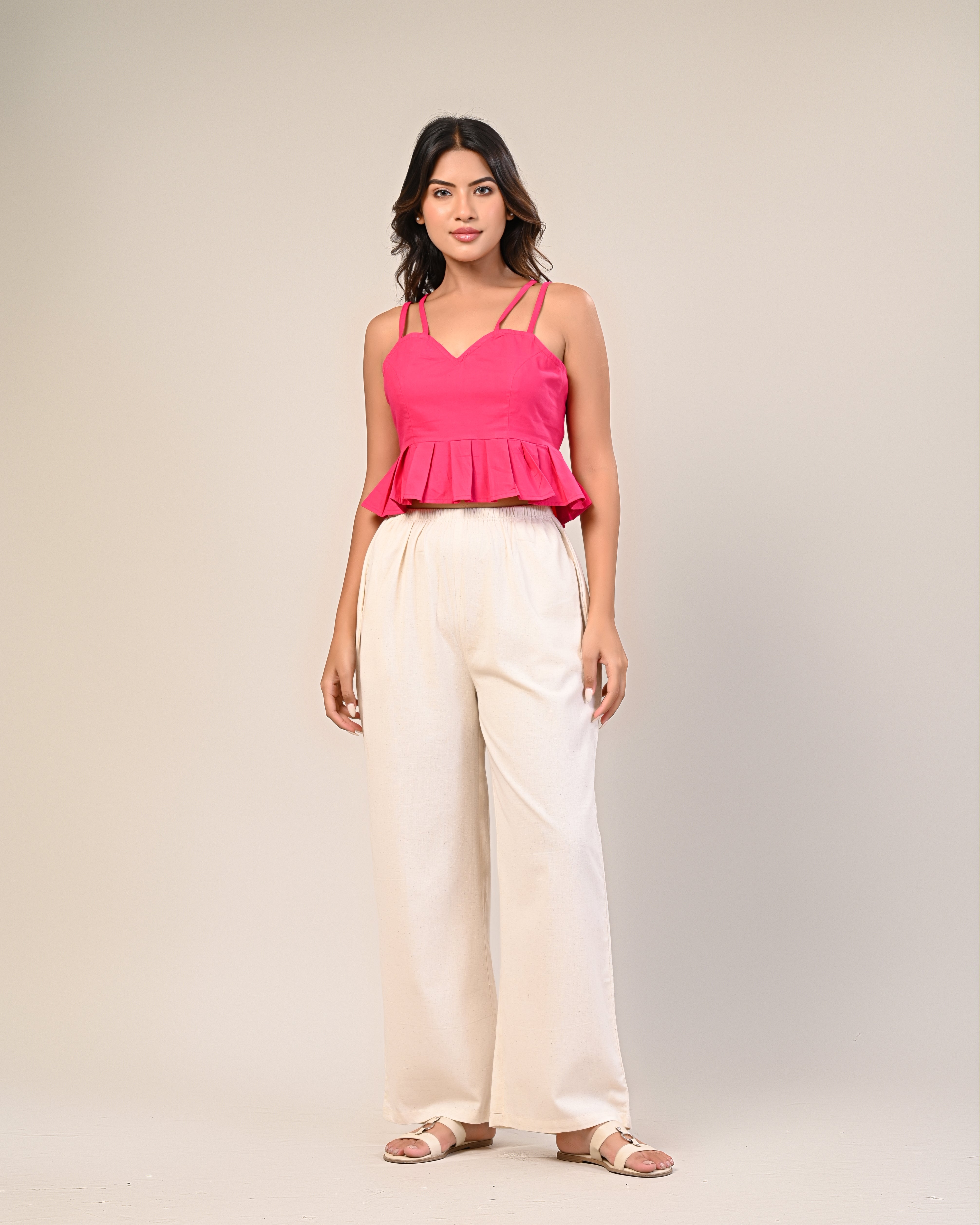 Hot Pink Strappy Peplum Crop Top