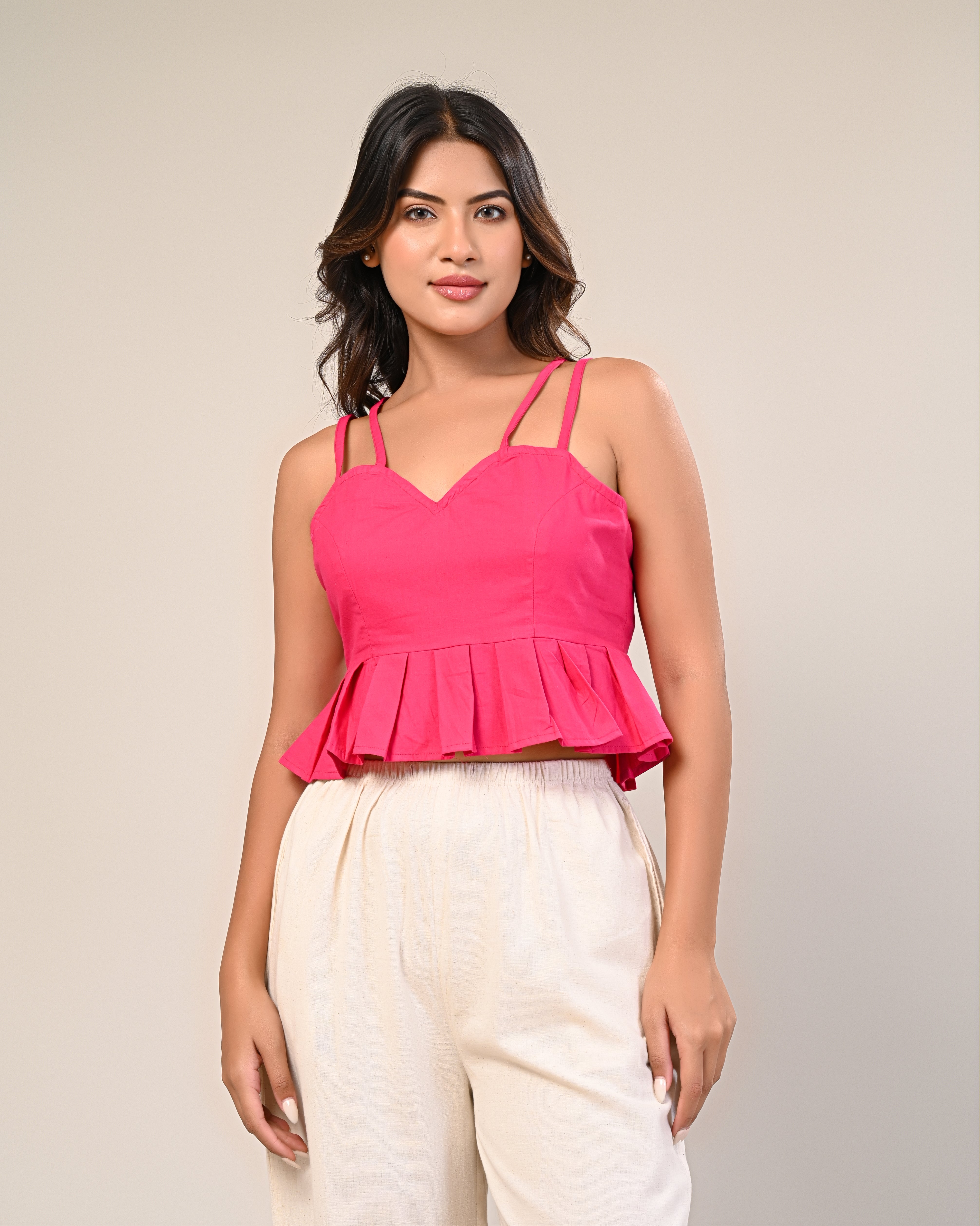 Hot Pink Strappy Peplum Crop Top