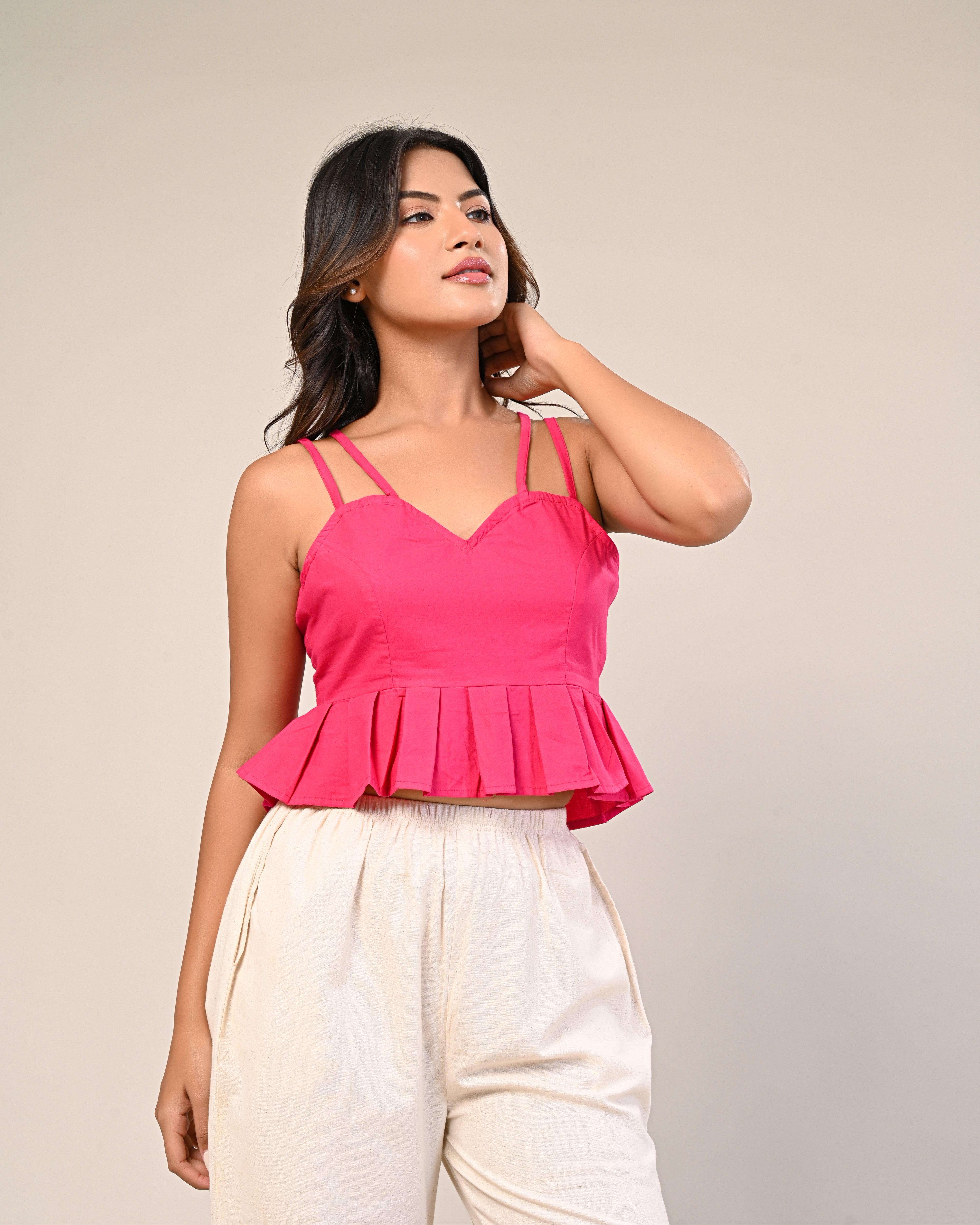 Hot Pink Strappy Peplum Crop Top