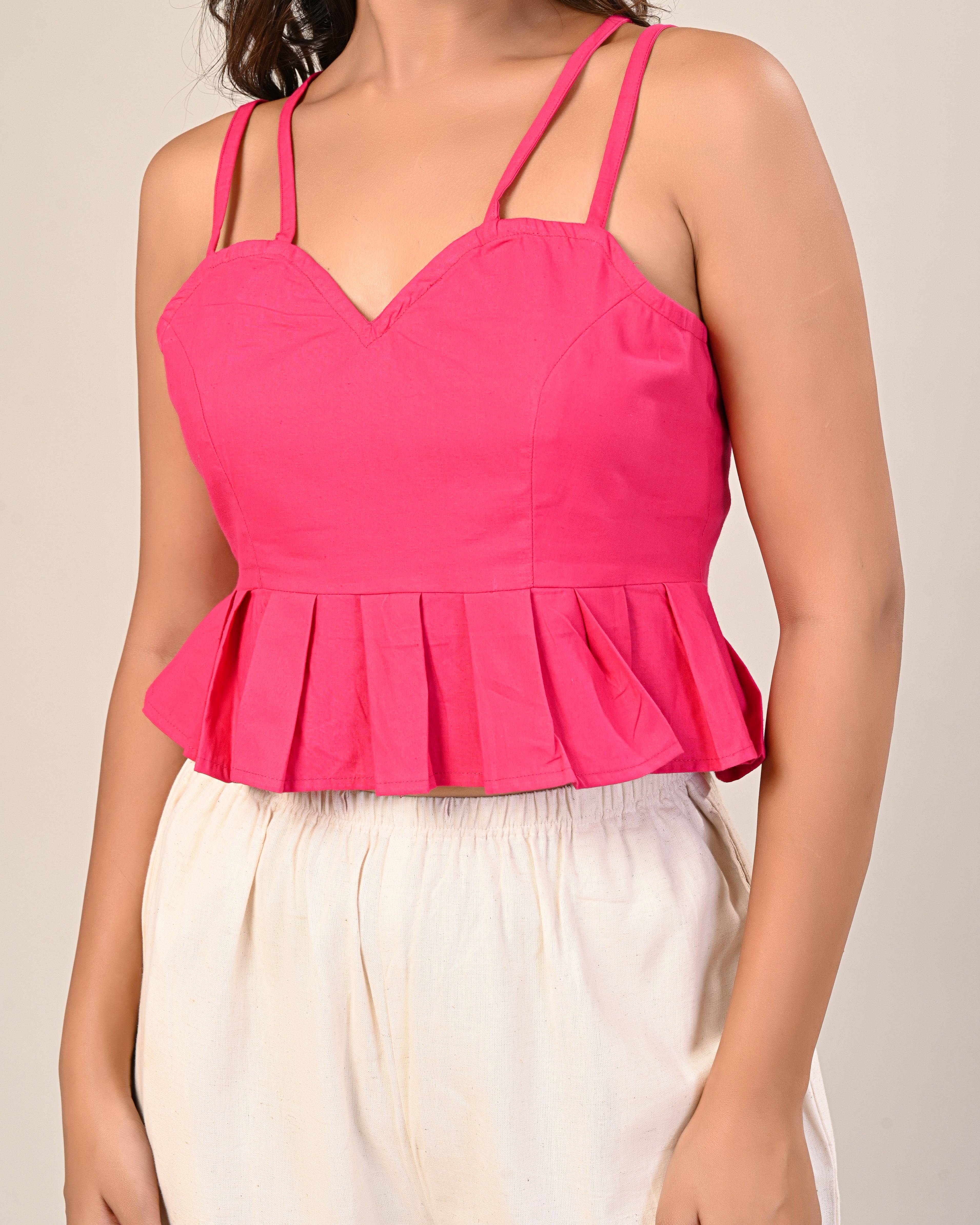 Hot Pink Strappy Peplum Crop Top