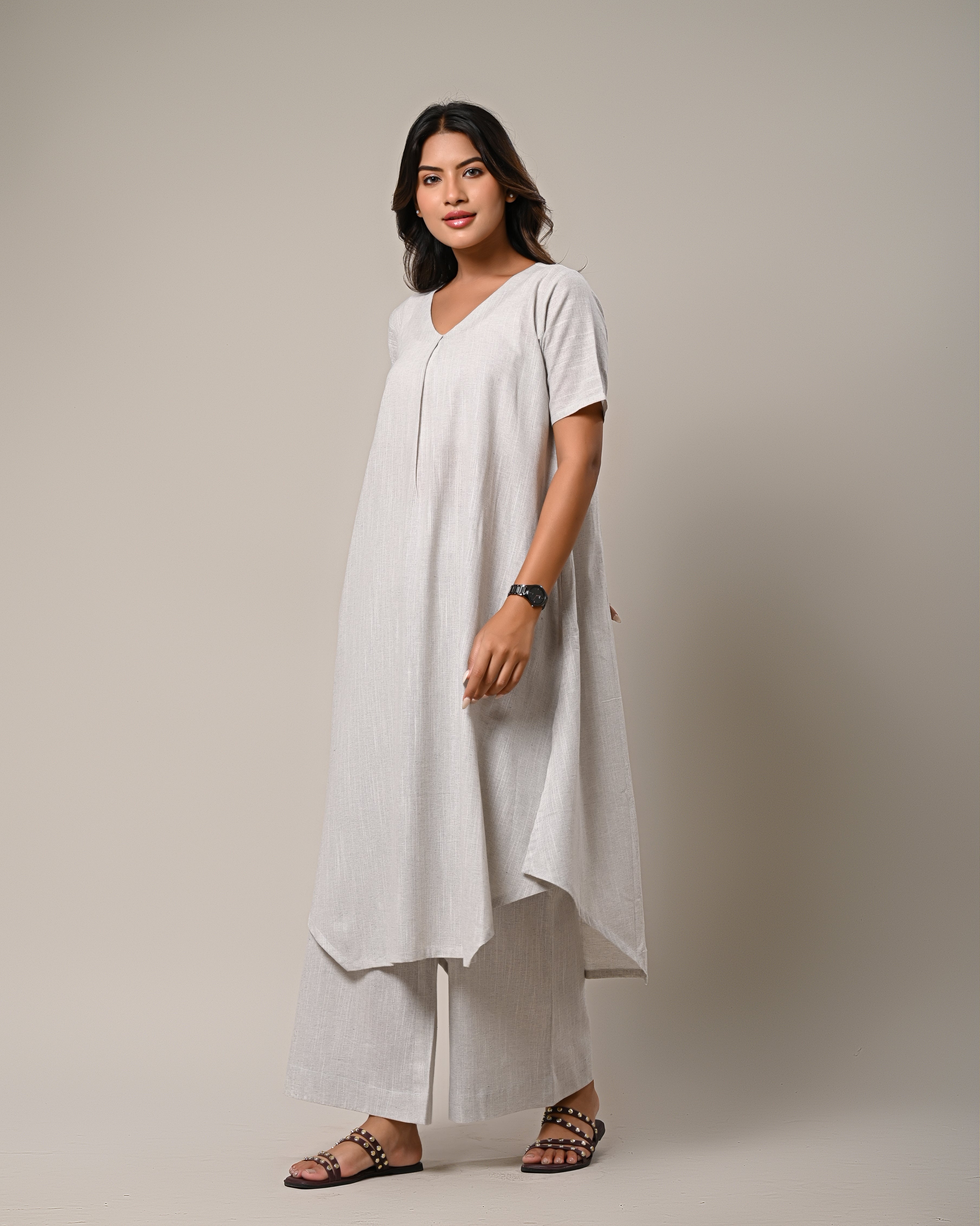 Elegant Grey Kurta and Palazzo Set