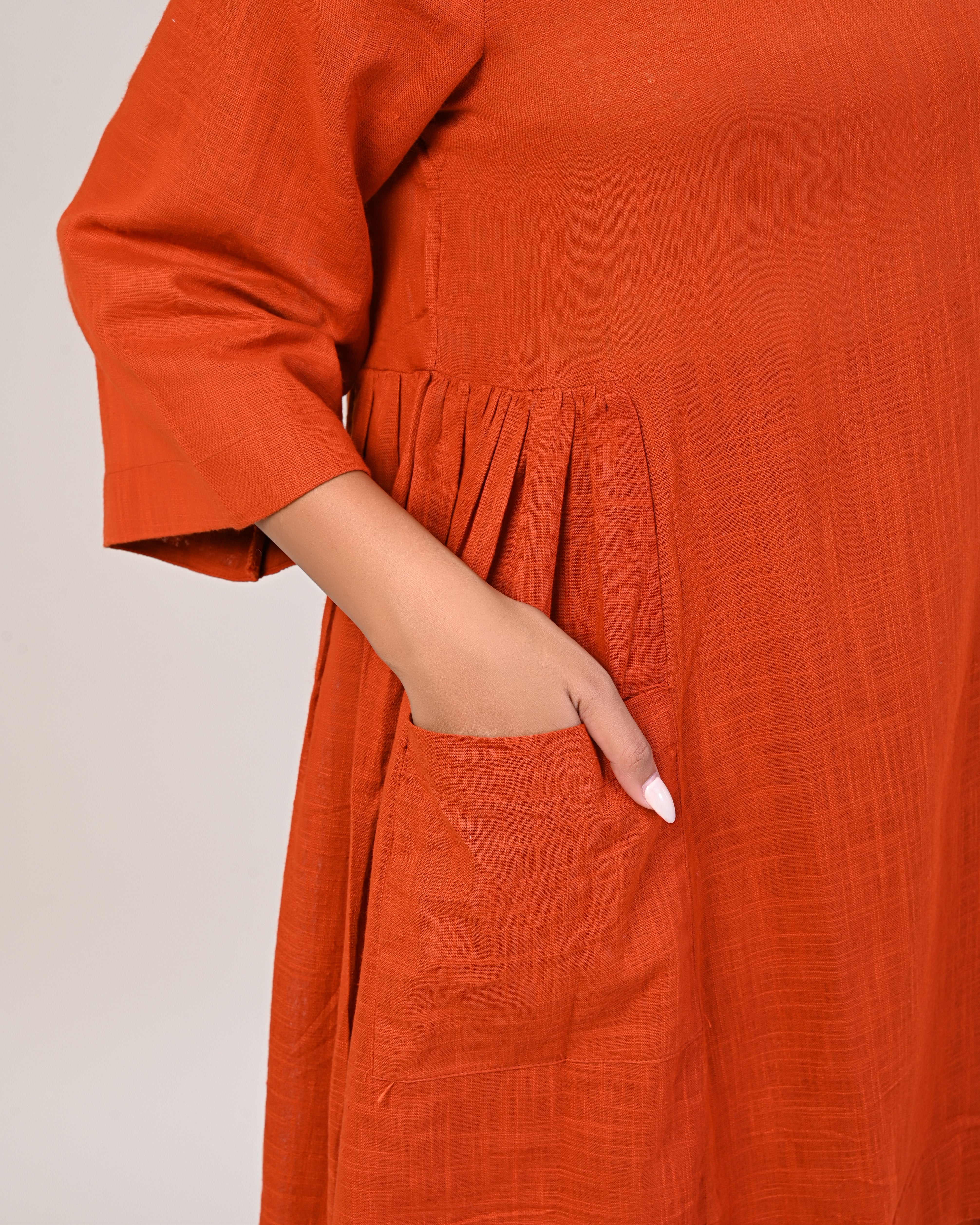 Orange V-neck Pleated Kurta With Afghani Pants