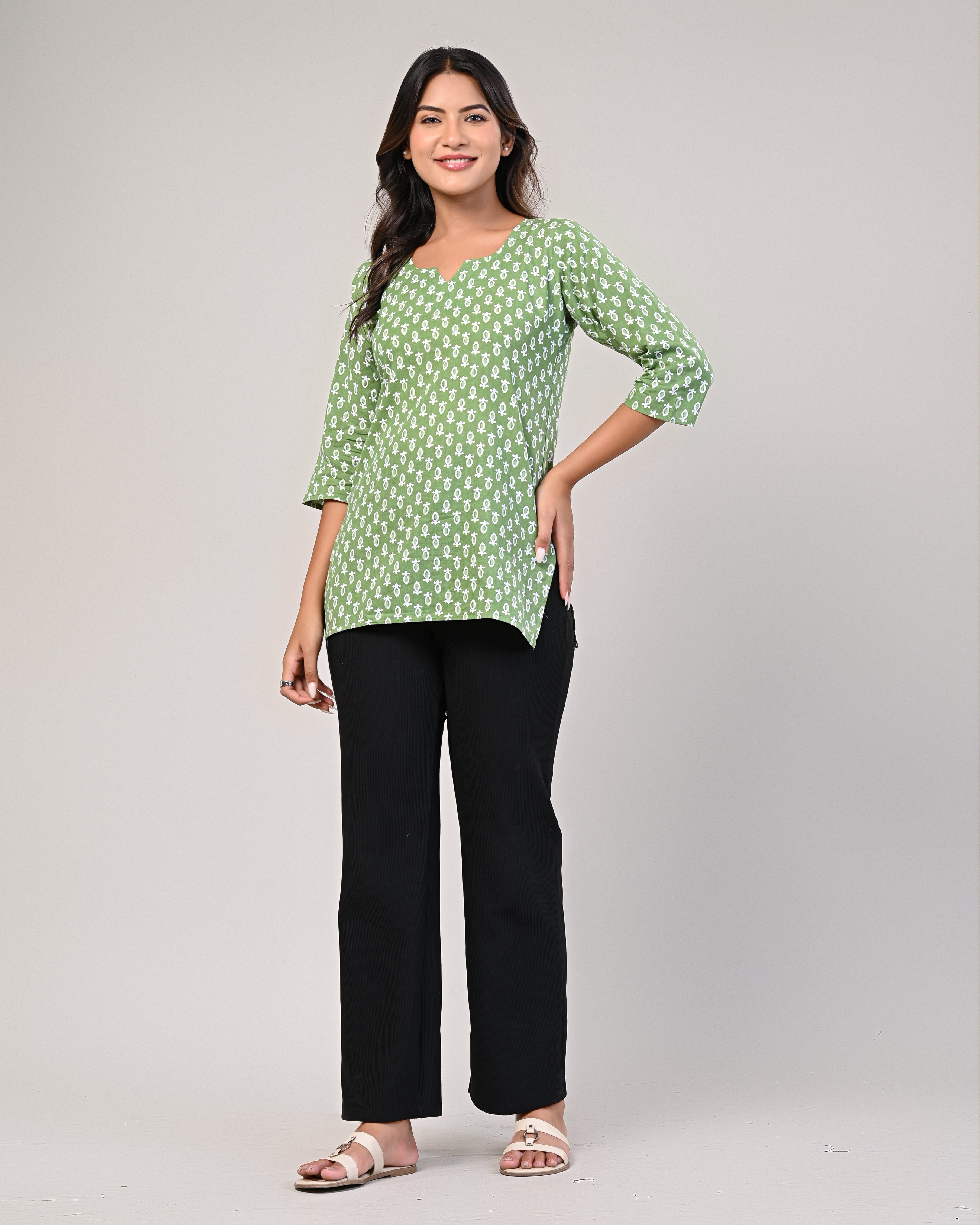 Floral Printed Green Kurti