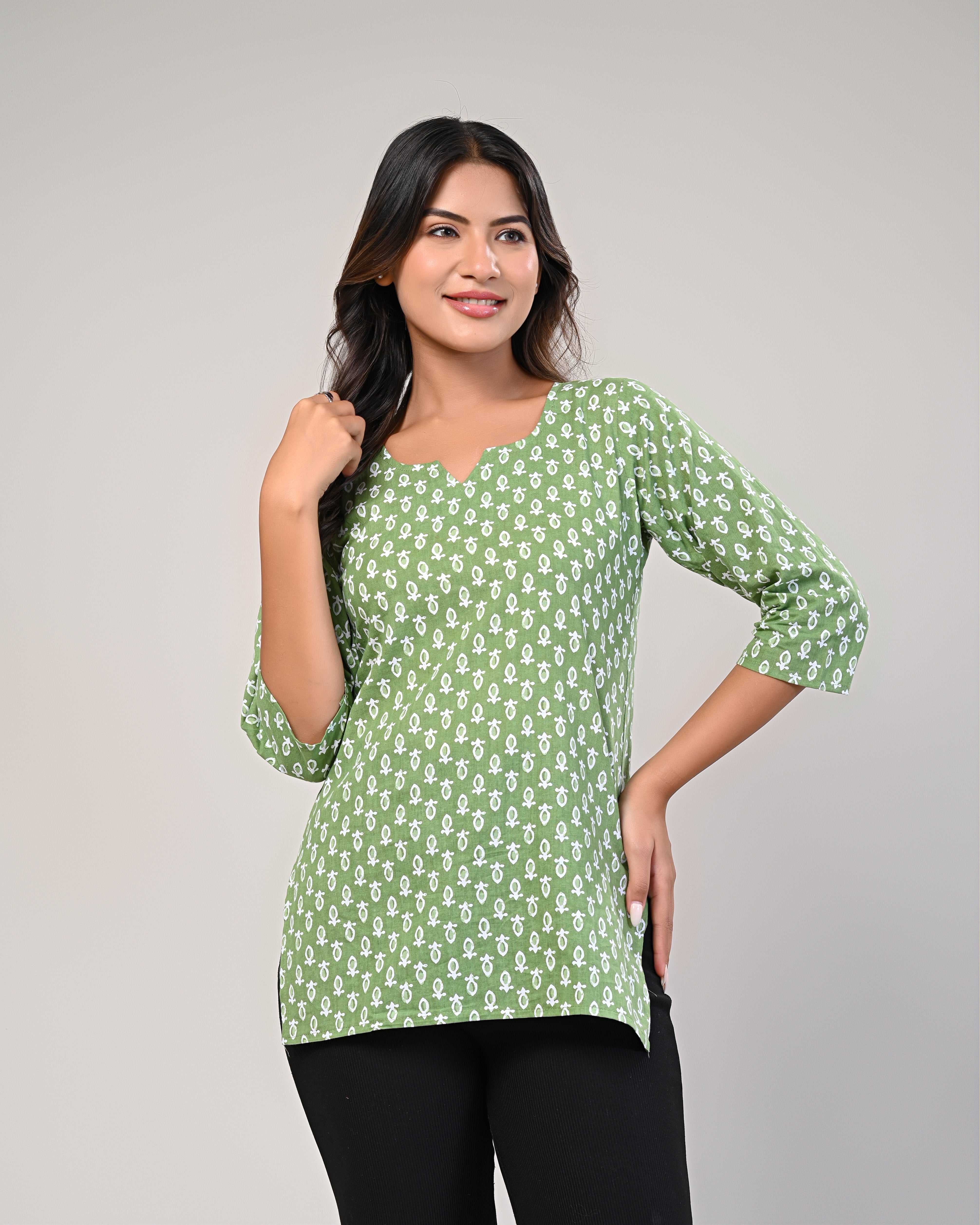 Floral Printed Green Kurti