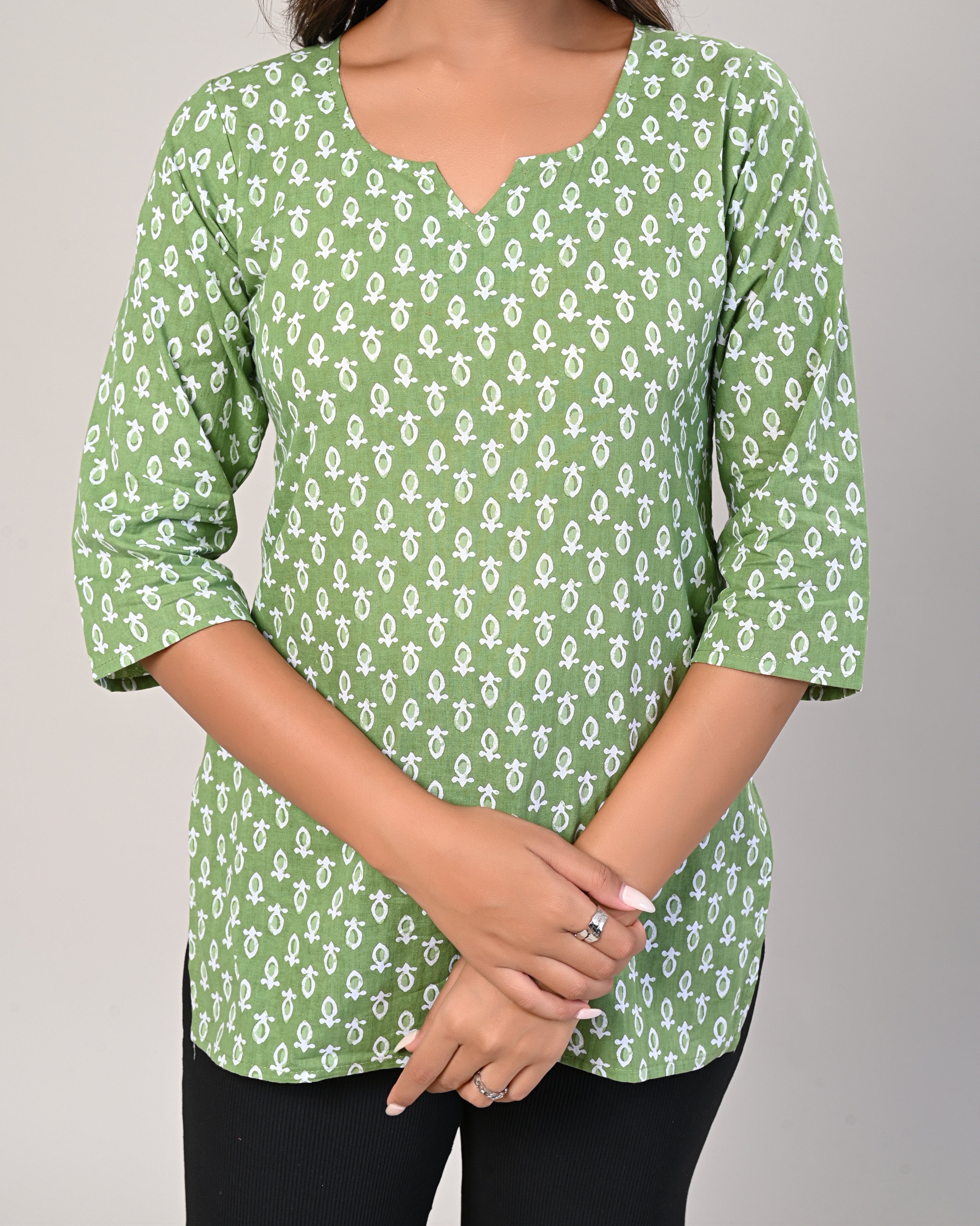 Floral Printed Green Kurti