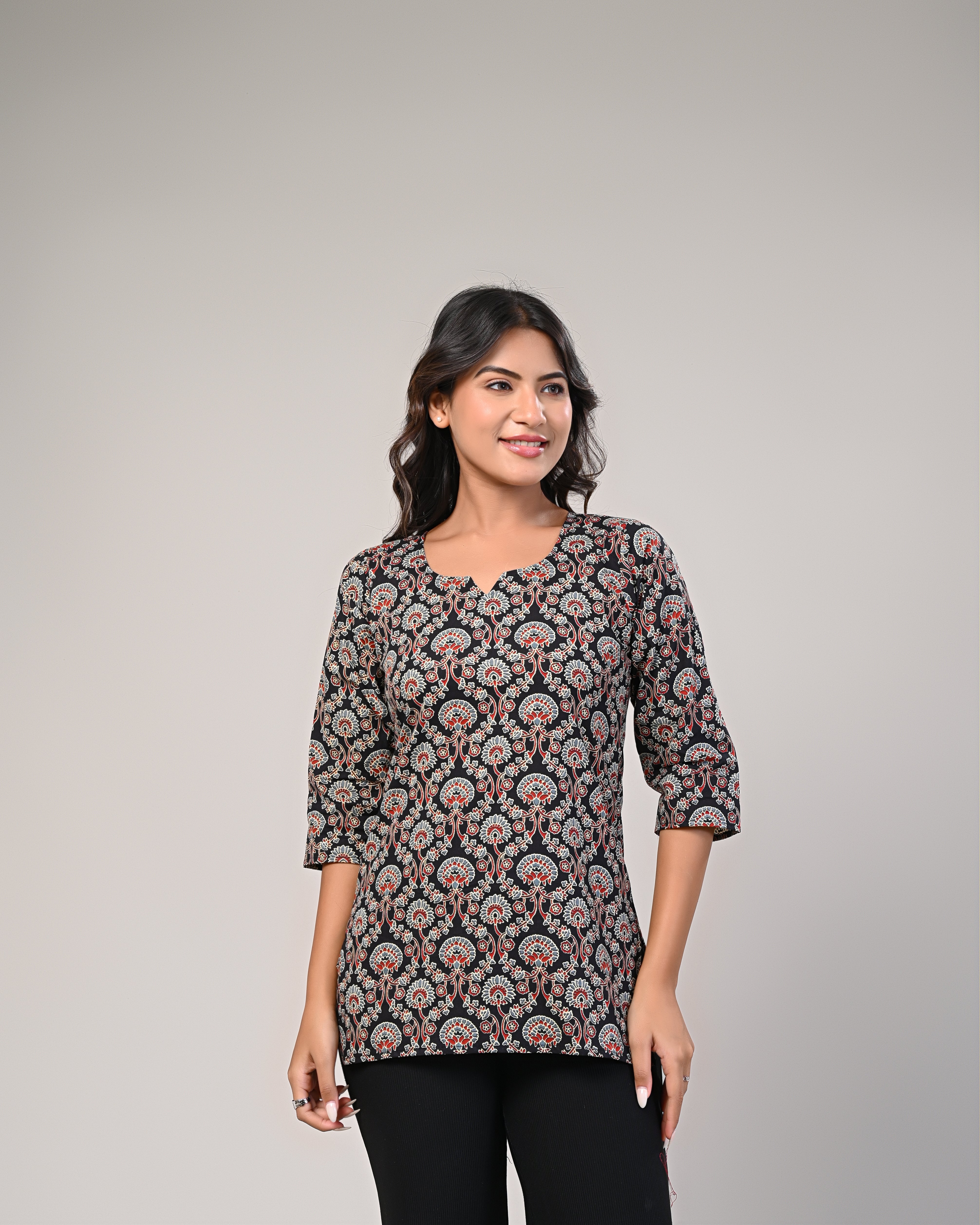Black Printed Straight Kurti