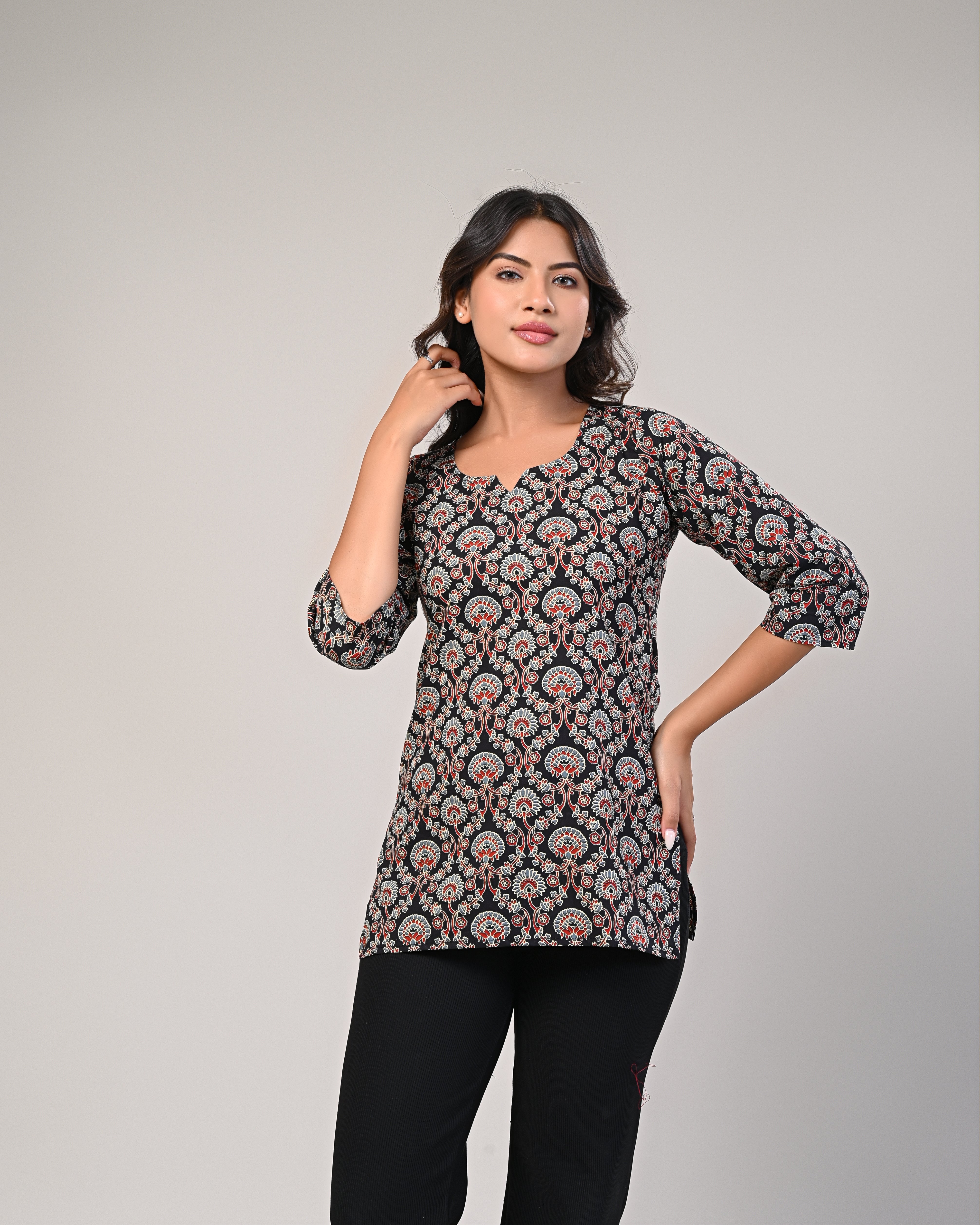 Black Printed Straight Kurti