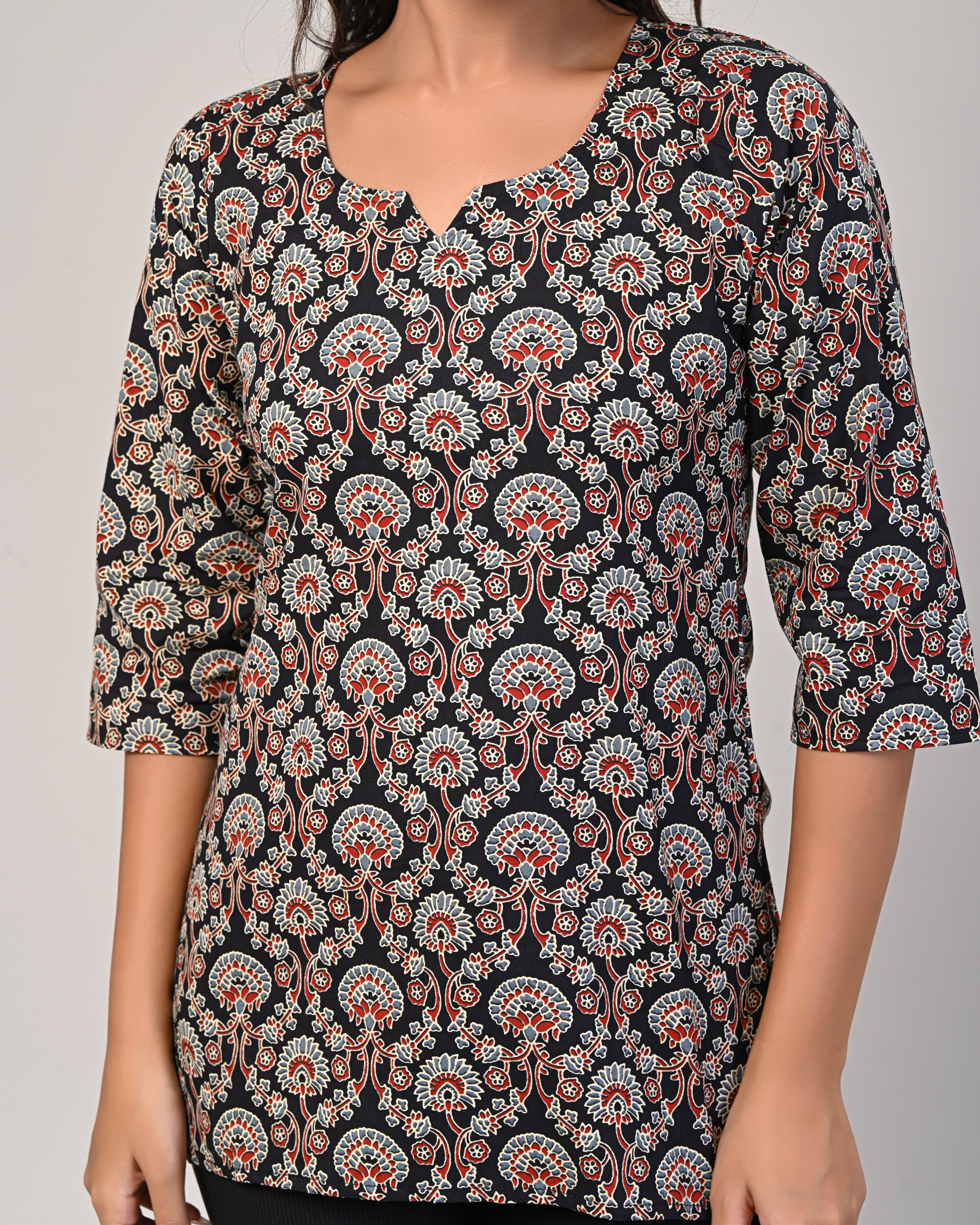 Black Printed Straight Kurti