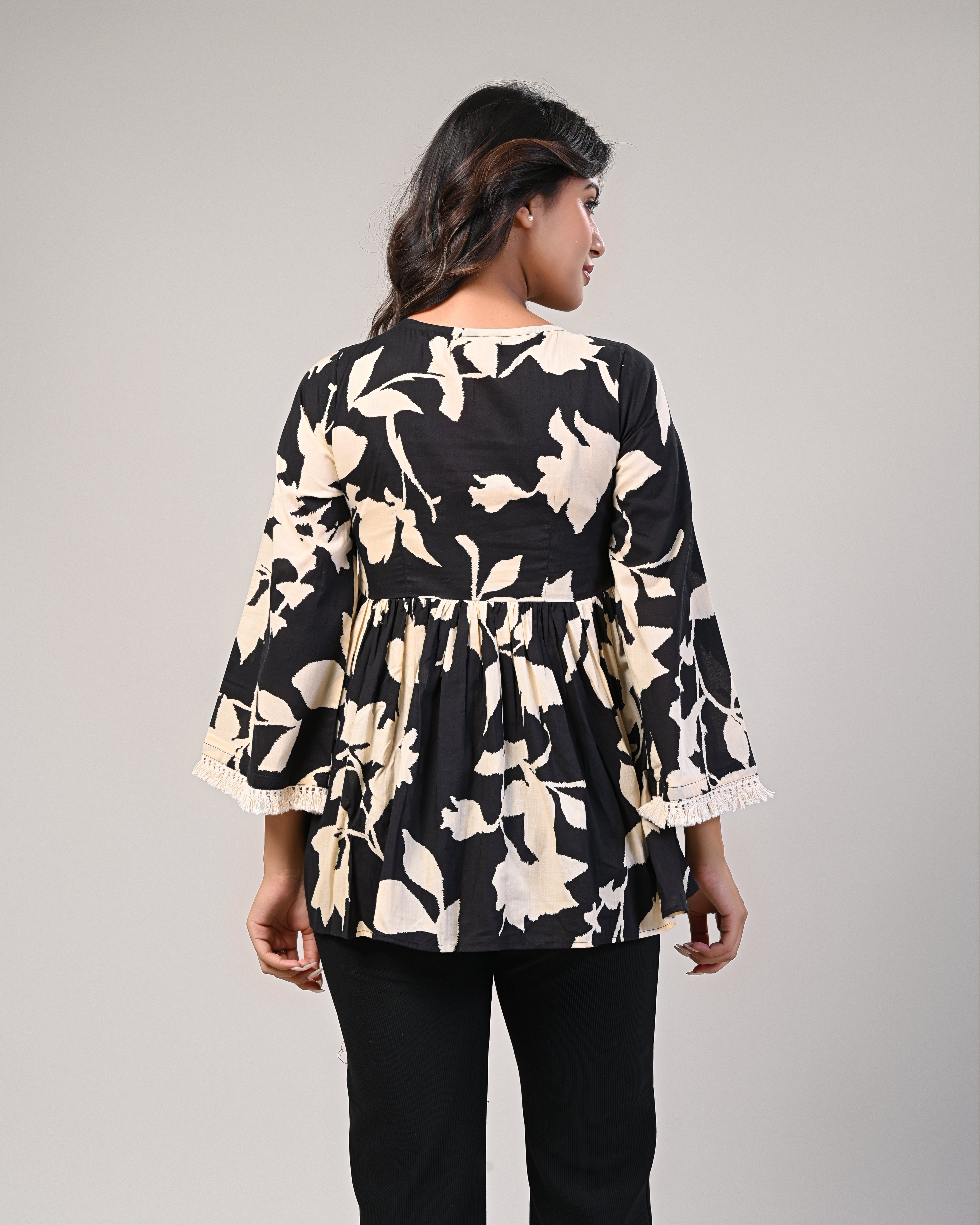 Black & White Floral Peplum Top