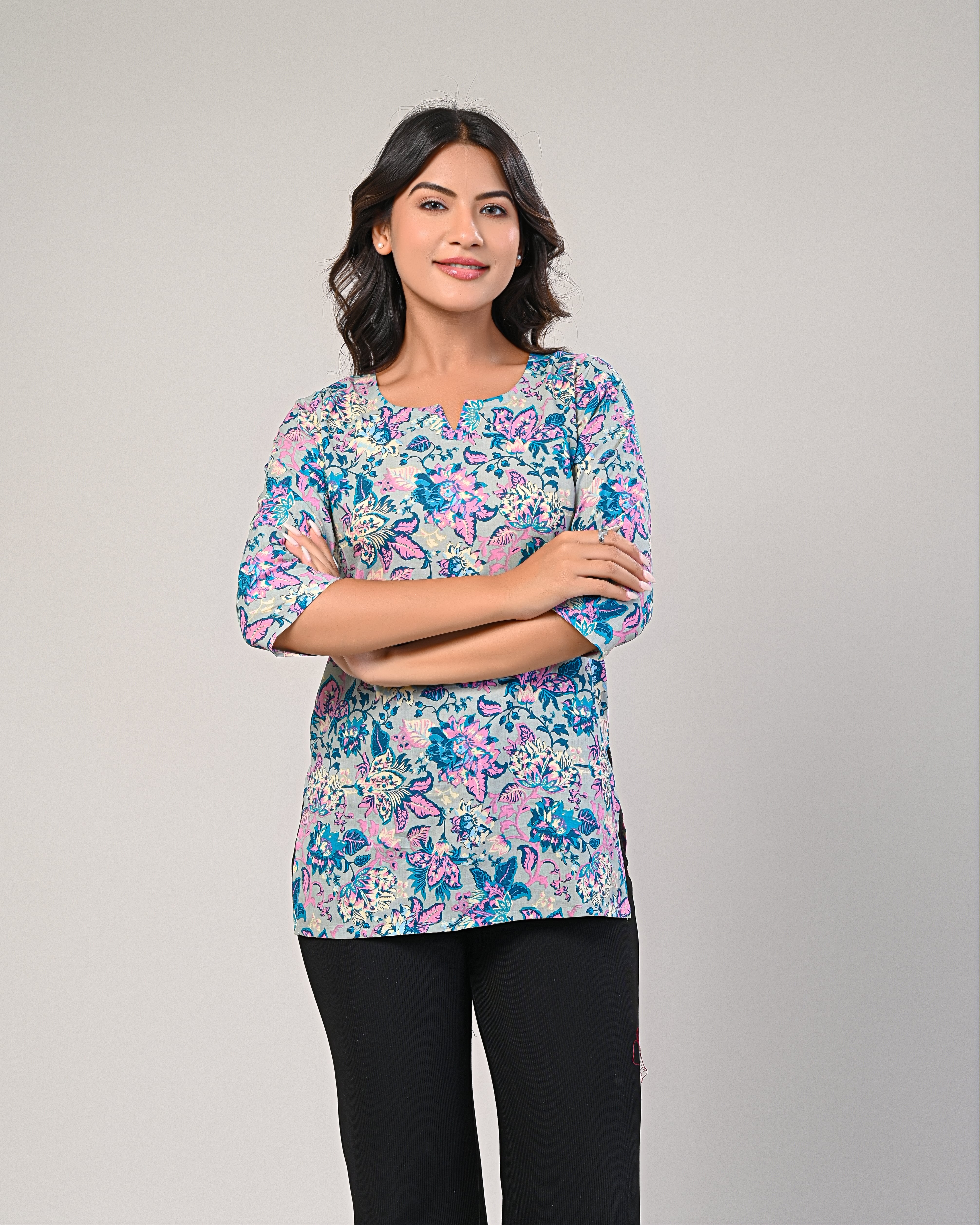 Pastel Floral Printed Straight Kurti