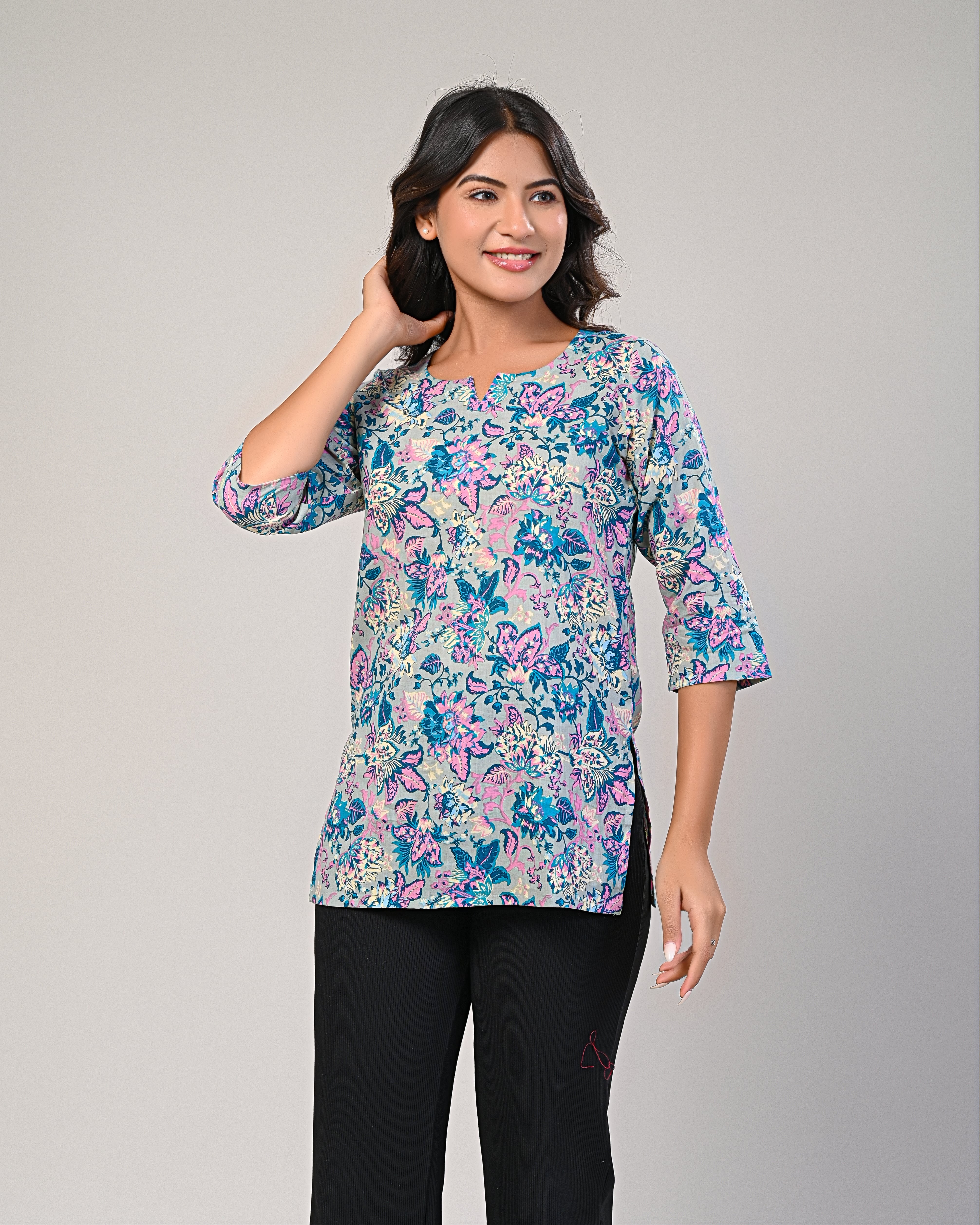 Pastel Floral Printed Straight Kurti