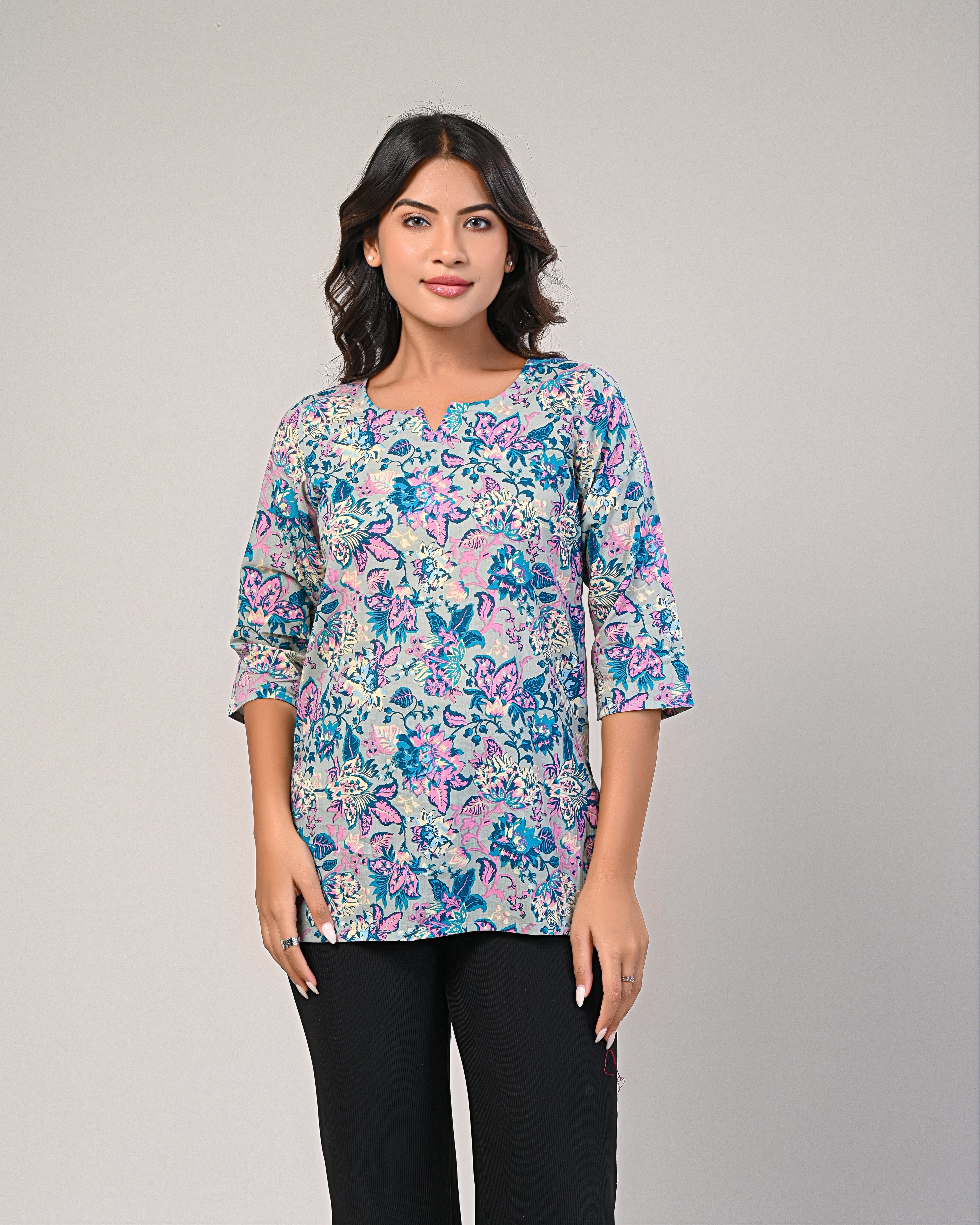 Pastel Floral Printed Straight Kurti