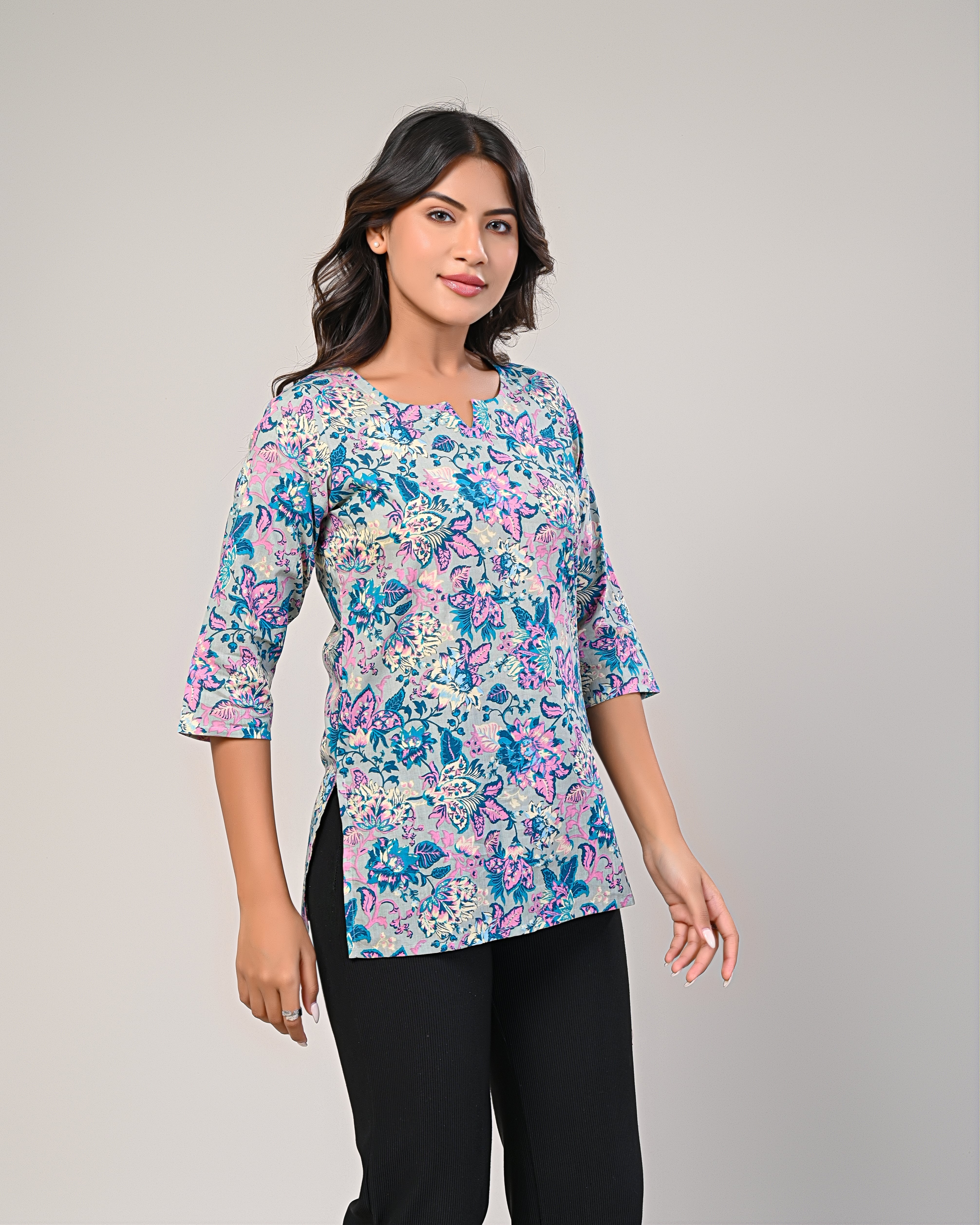 Pastel Floral Printed Straight Kurti