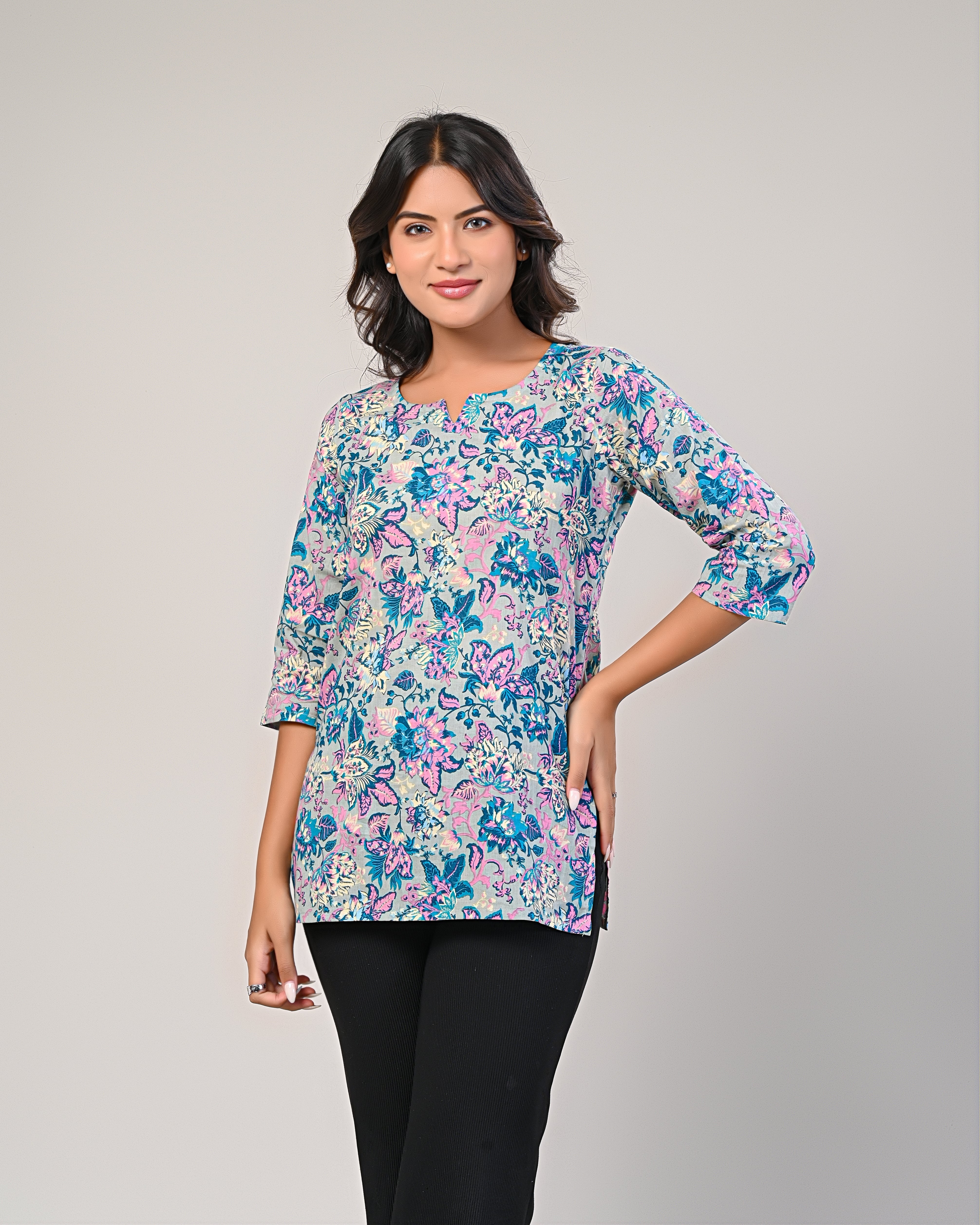 Pastel Floral Printed Straight Kurti