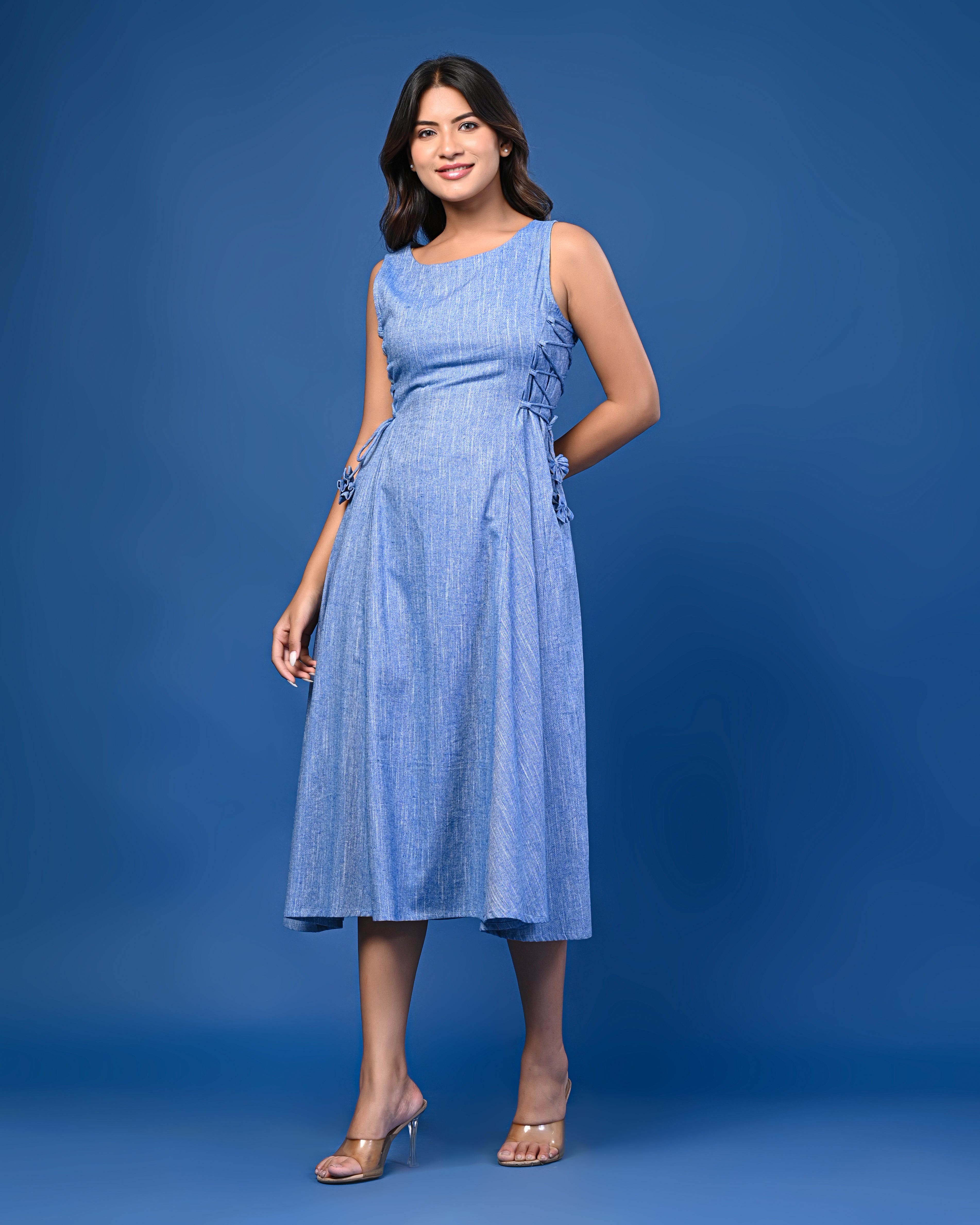 Blue Sleeveless Midi Dress