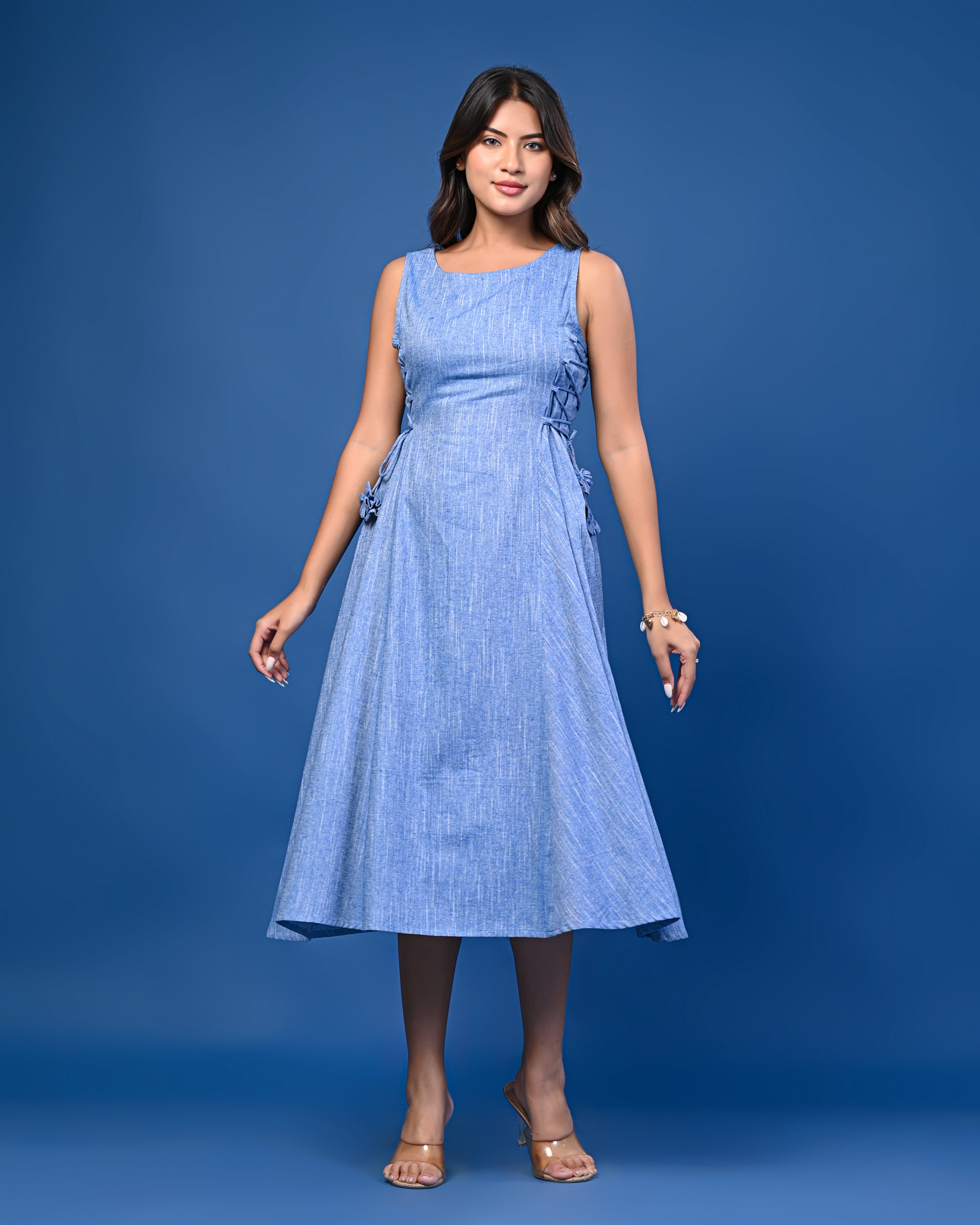 Blue Sleeveless Midi Dress