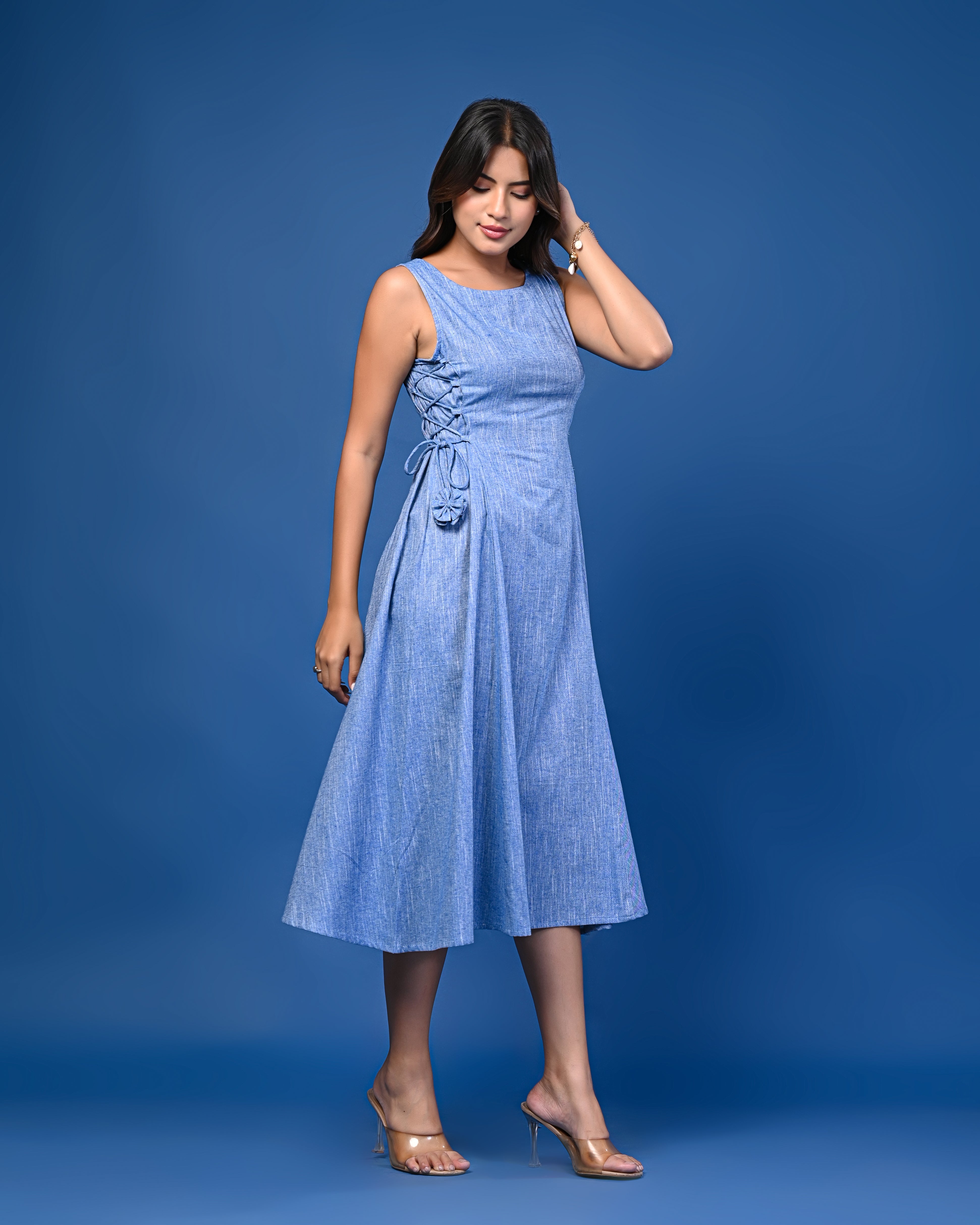 Blue Sleeveless Midi Dress