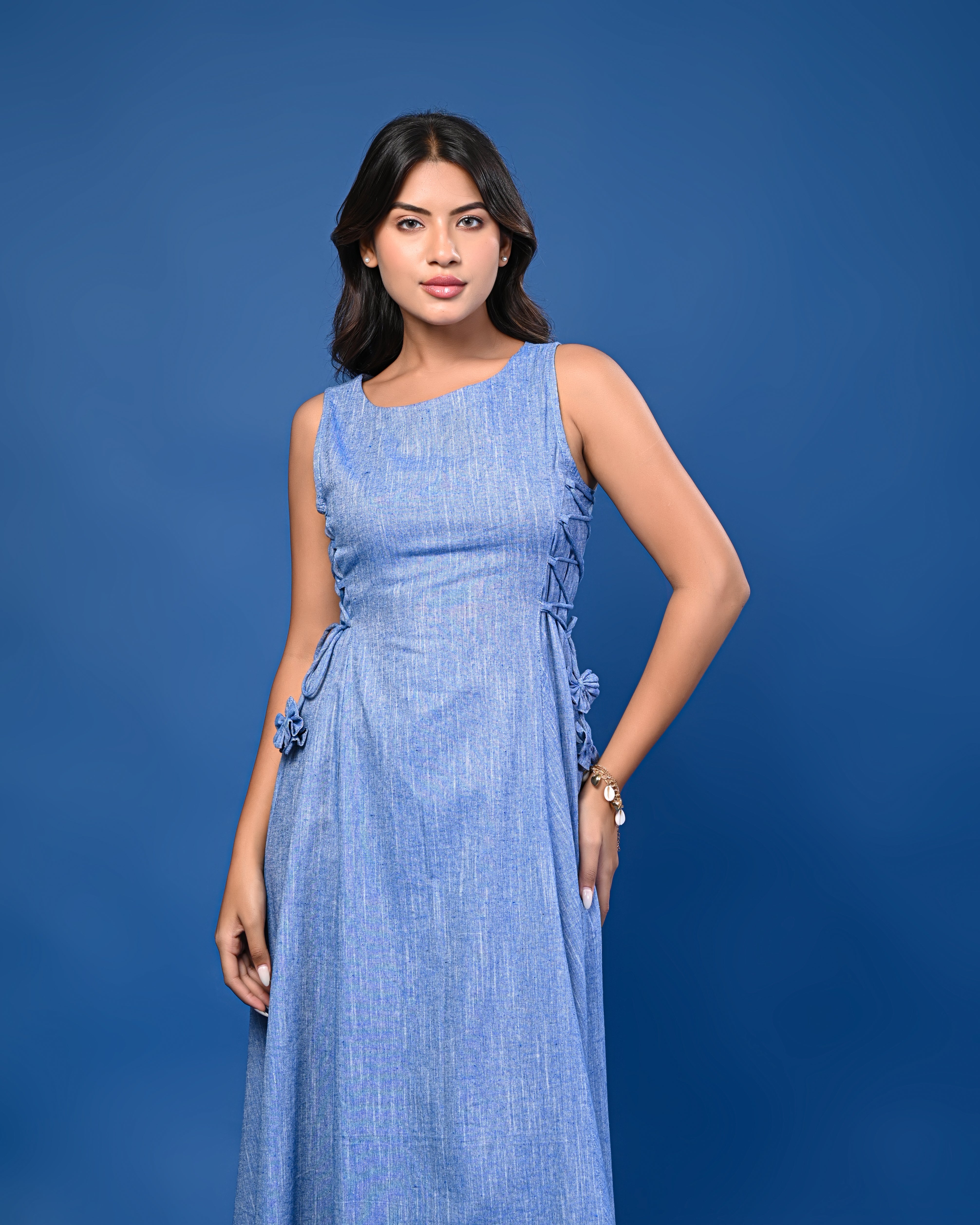 Blue Sleeveless Midi Dress