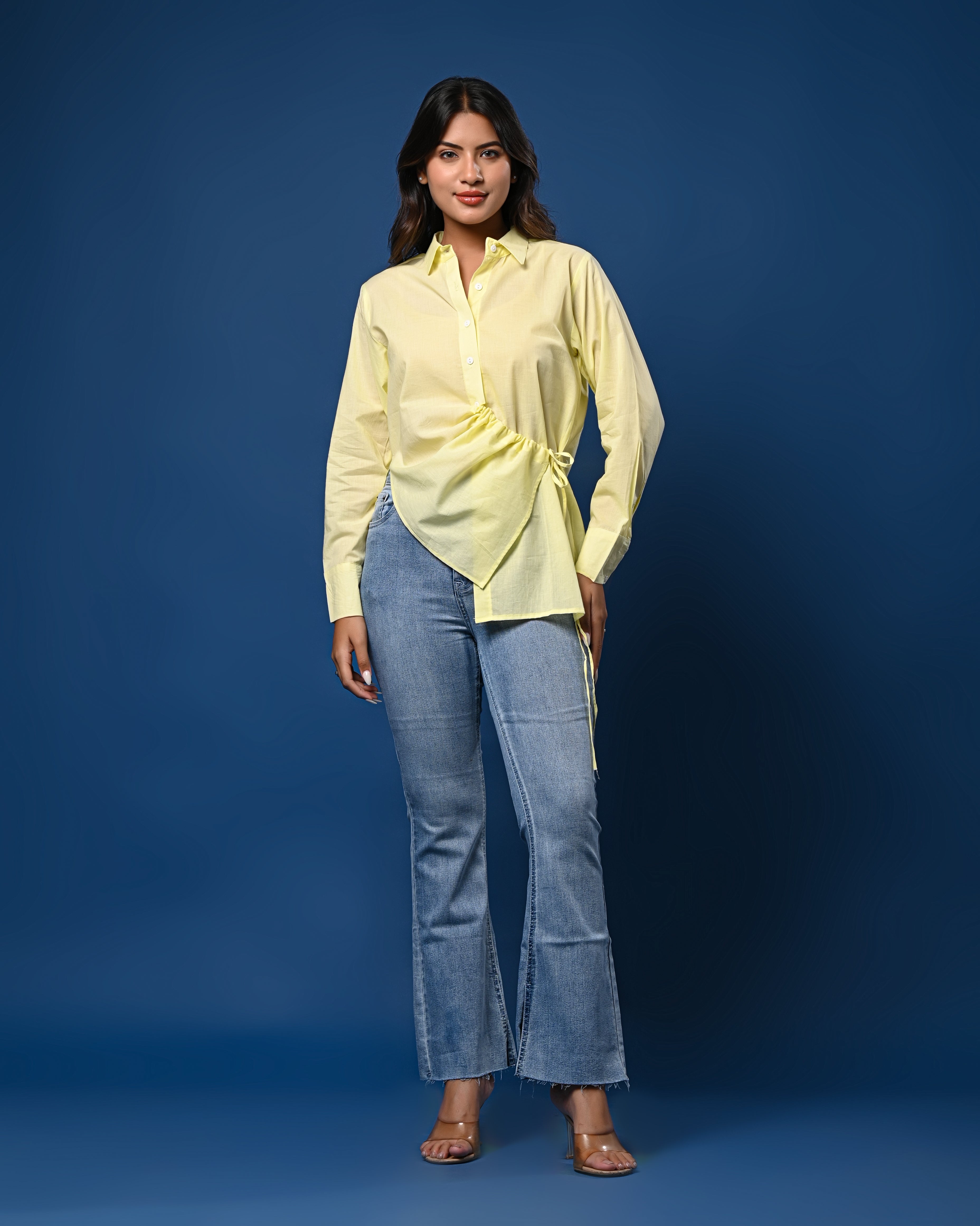 Women’s Yellow Asymmetrical Tie-Waist Shirt