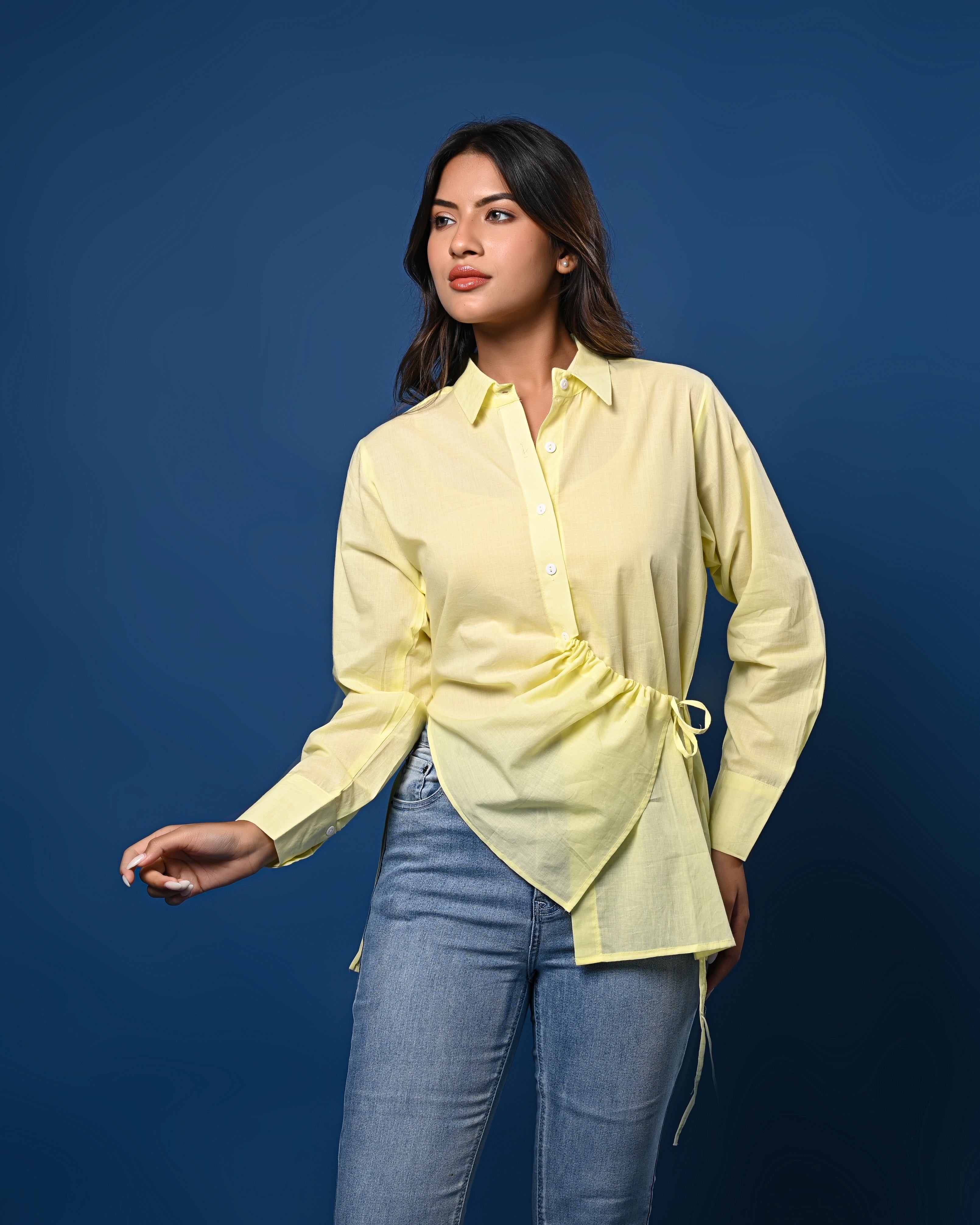 Women’s Yellow Asymmetrical Tie-Waist Shirt