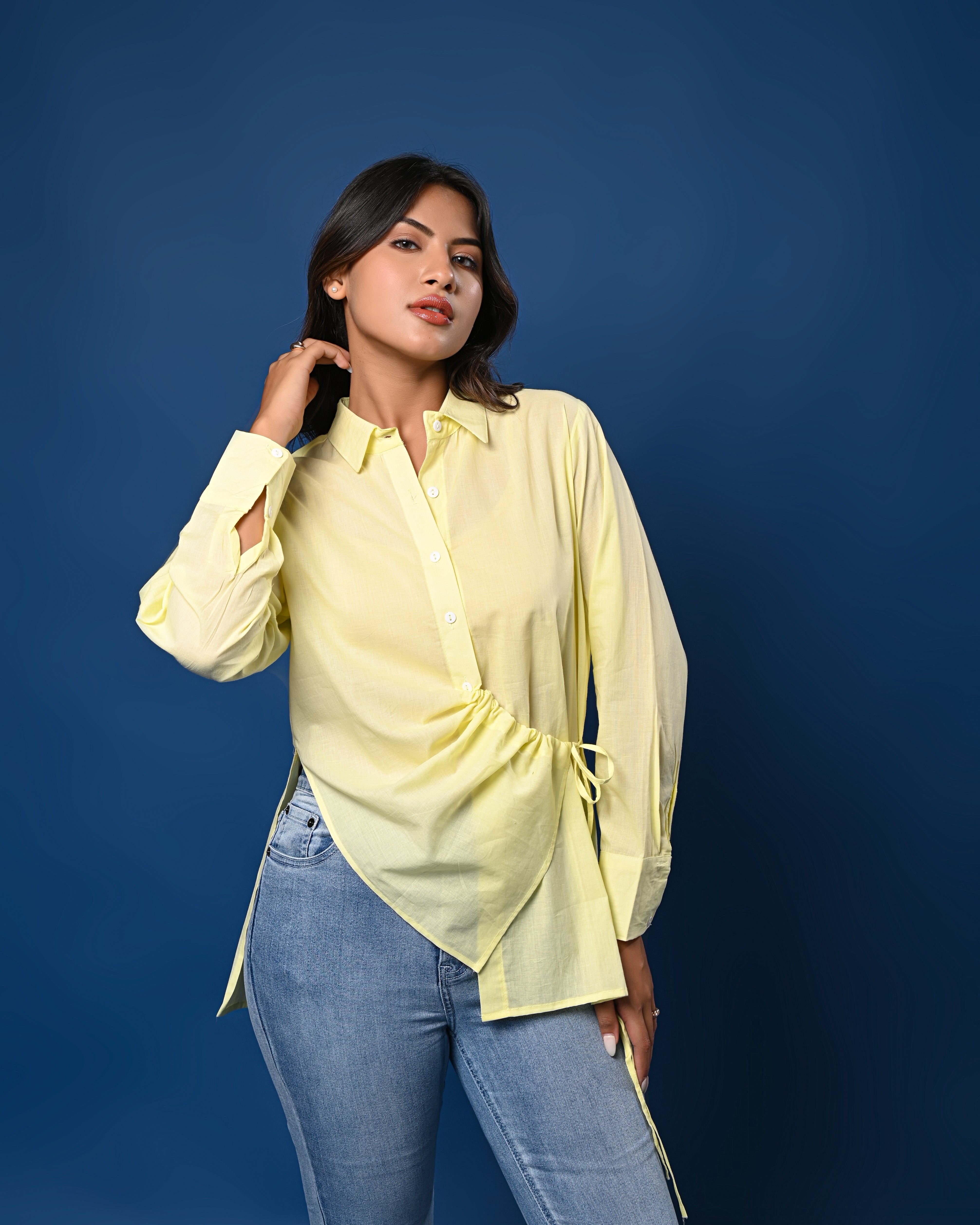Women’s Yellow Asymmetrical Tie-Waist Shirt