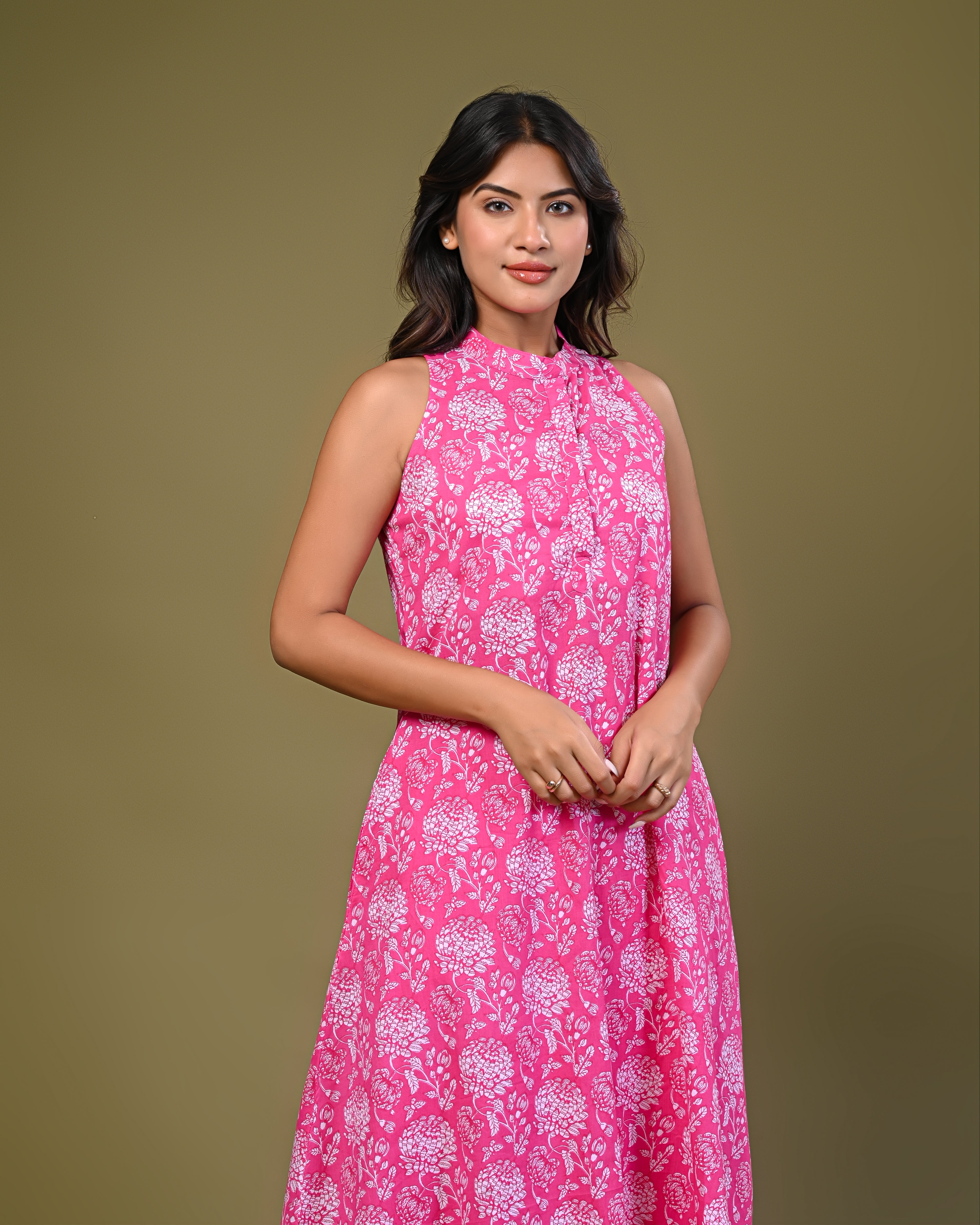 Pink Sleeveless Kurta with Printed Palazzo Set