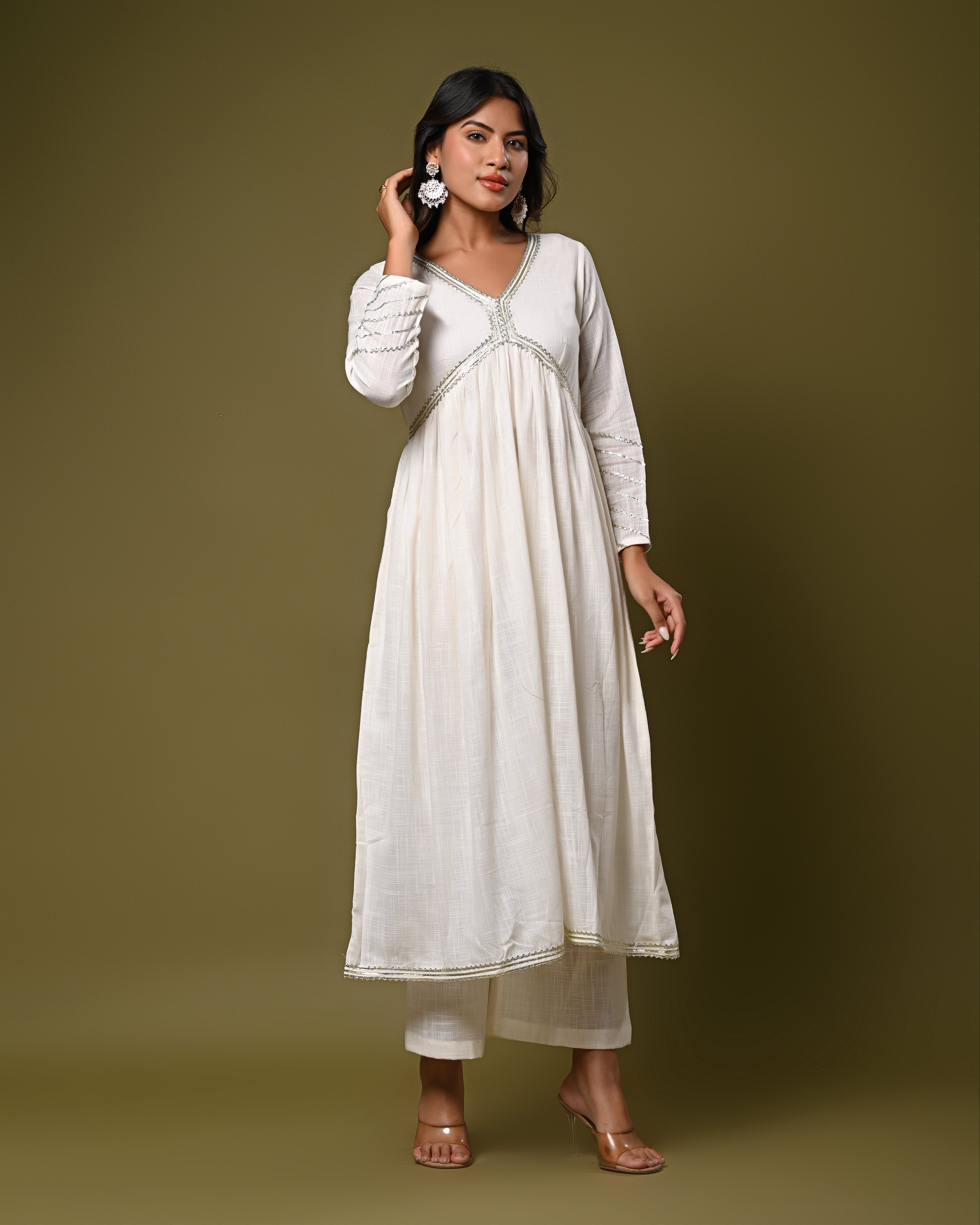 Elegant white anarkali kurta with palazzo set