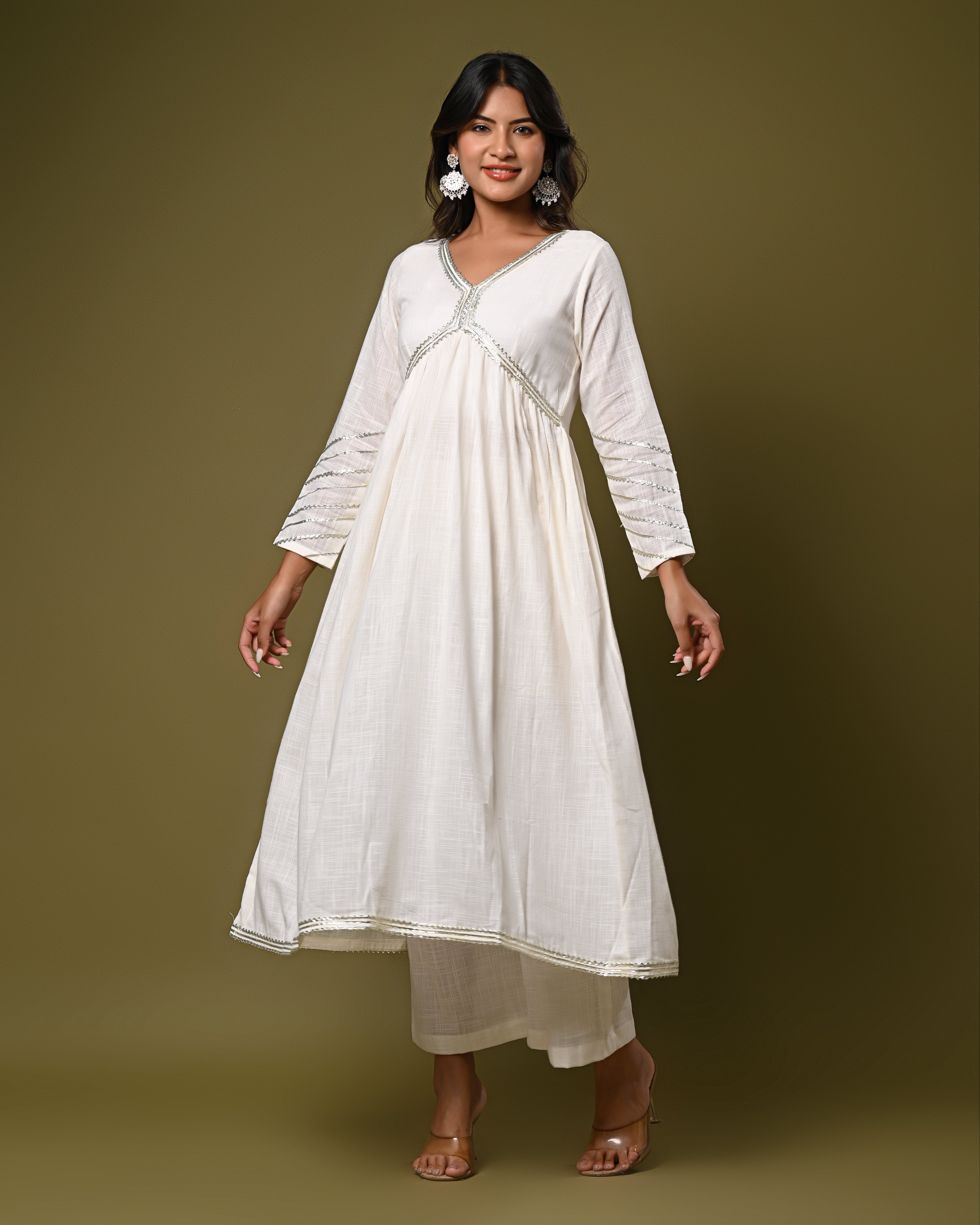 Elegant white anarkali kurta with palazzo set