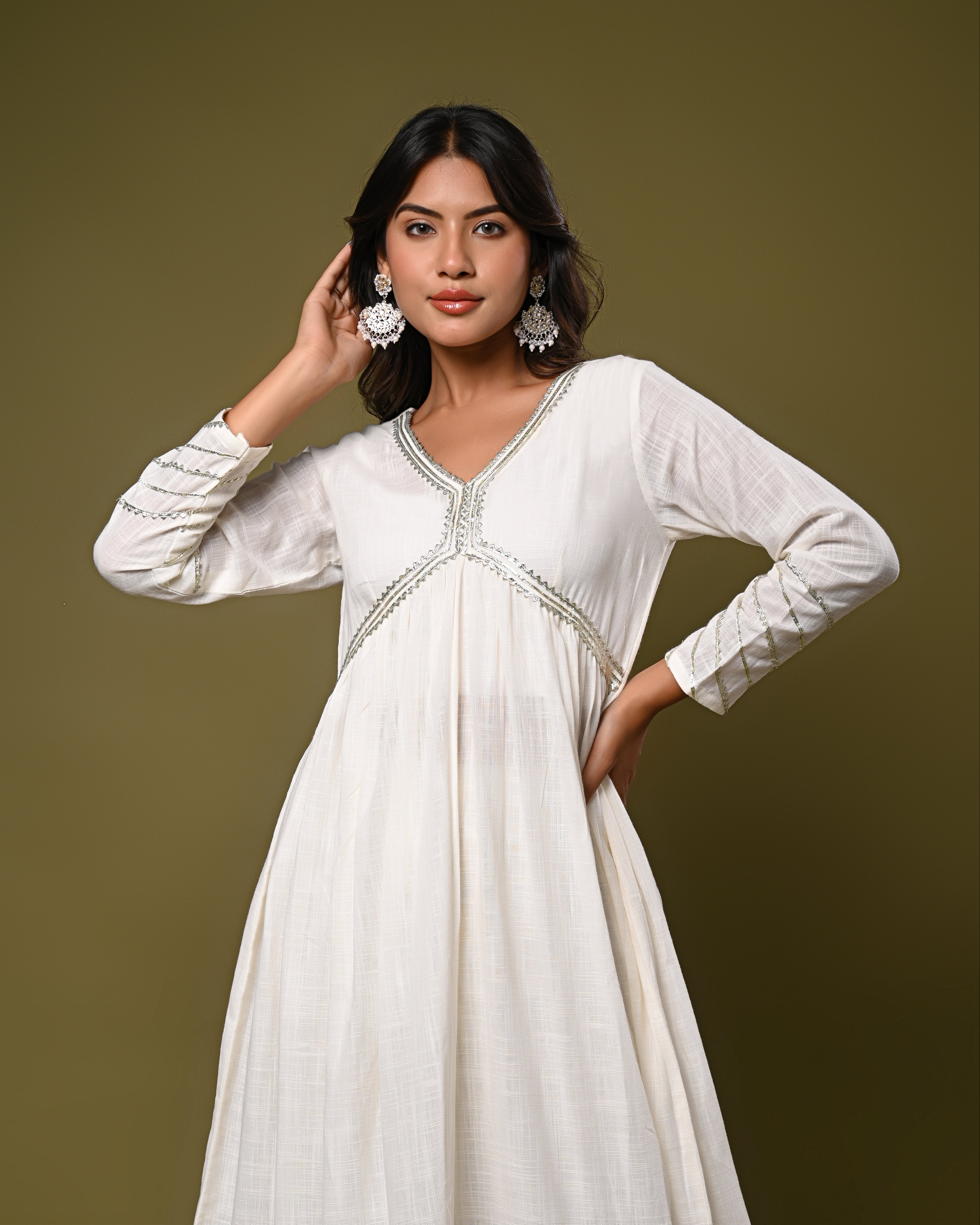 Elegant white anarkali kurta with palazzo set