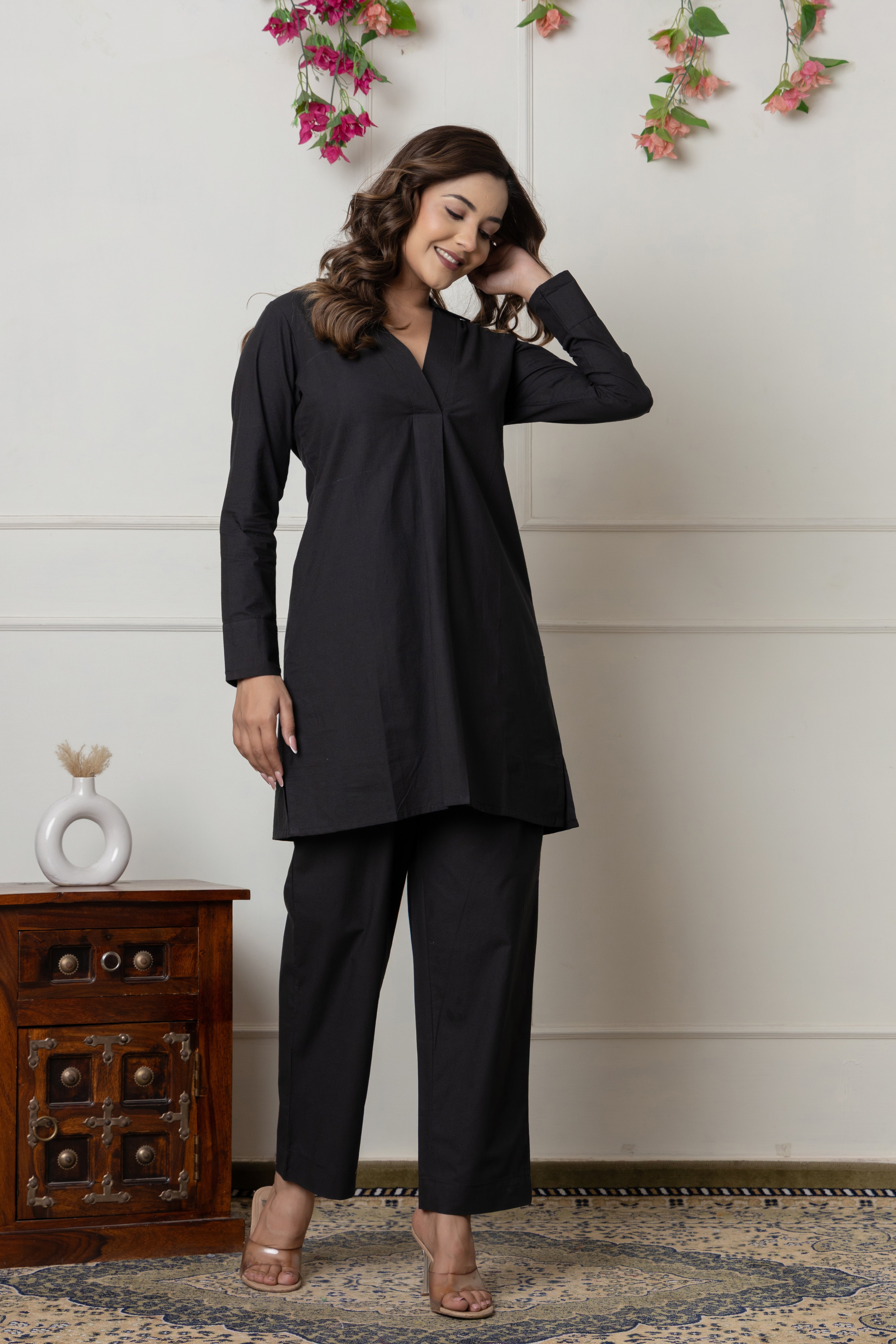 Solid Black Cotton Co-ord Set