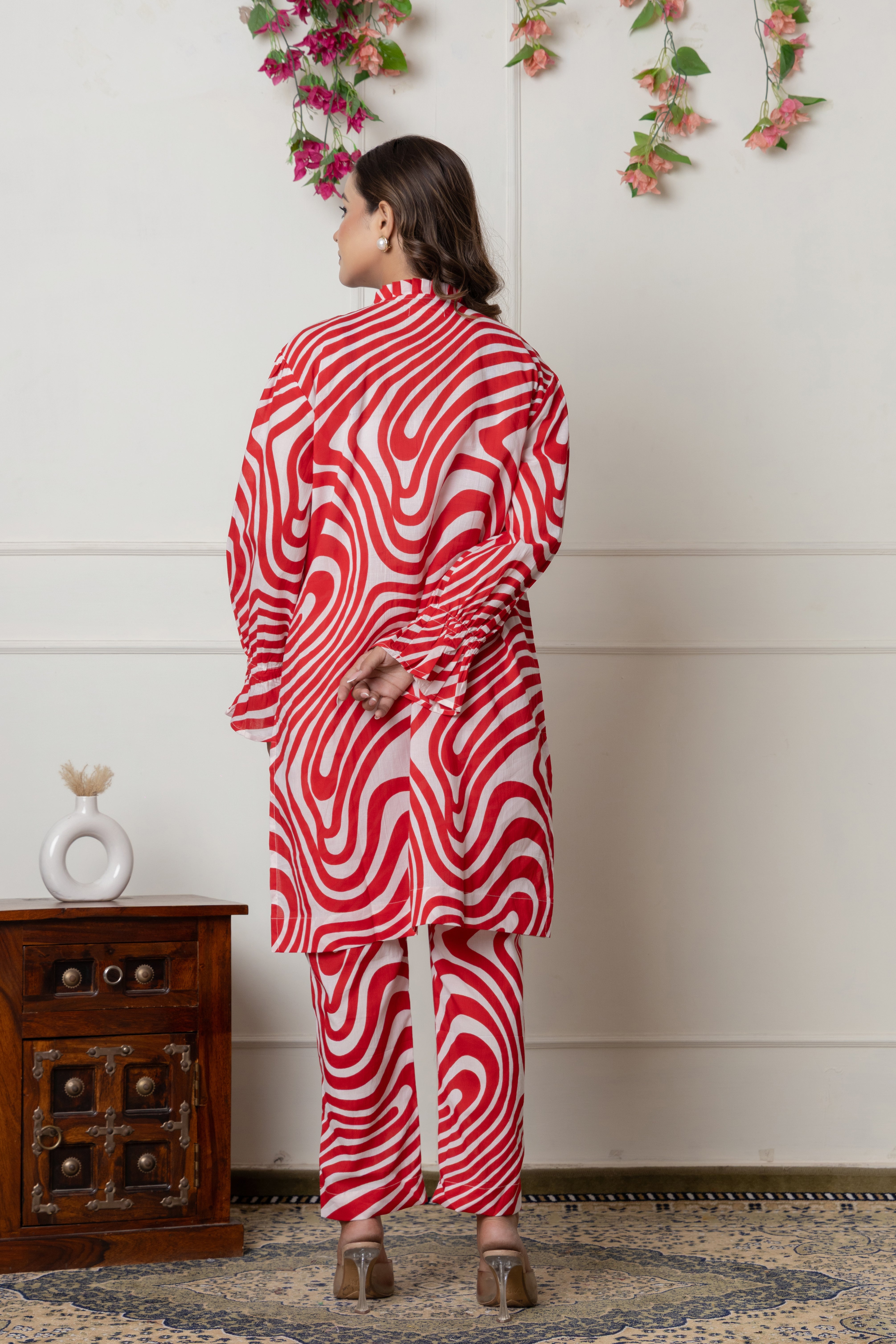 Red & White Abstract Printed Cotton Co-ord Set