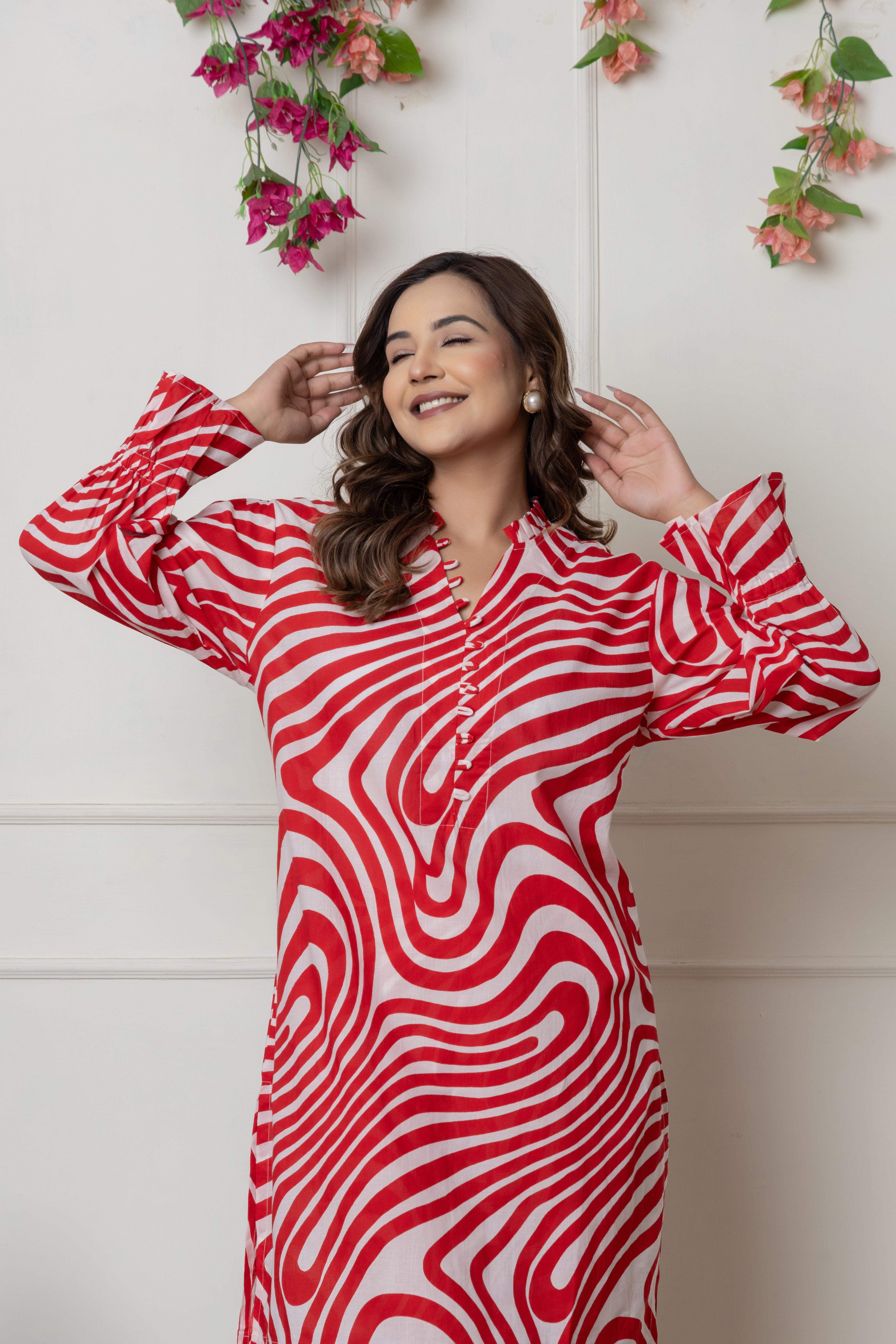Red & White Abstract Printed Cotton Co-ord Set