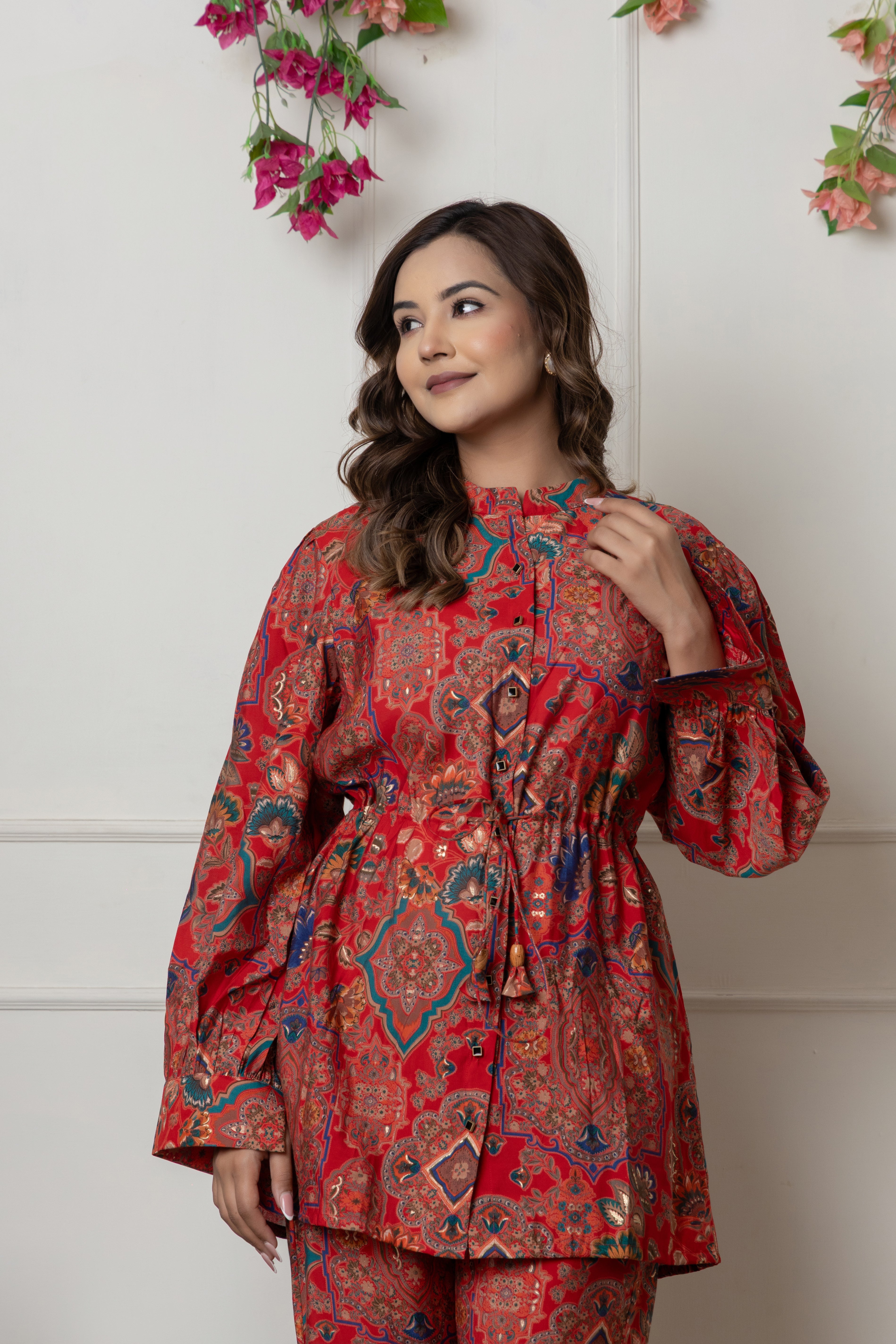 Ethnic Red Printed Drawstring Co-ord Set