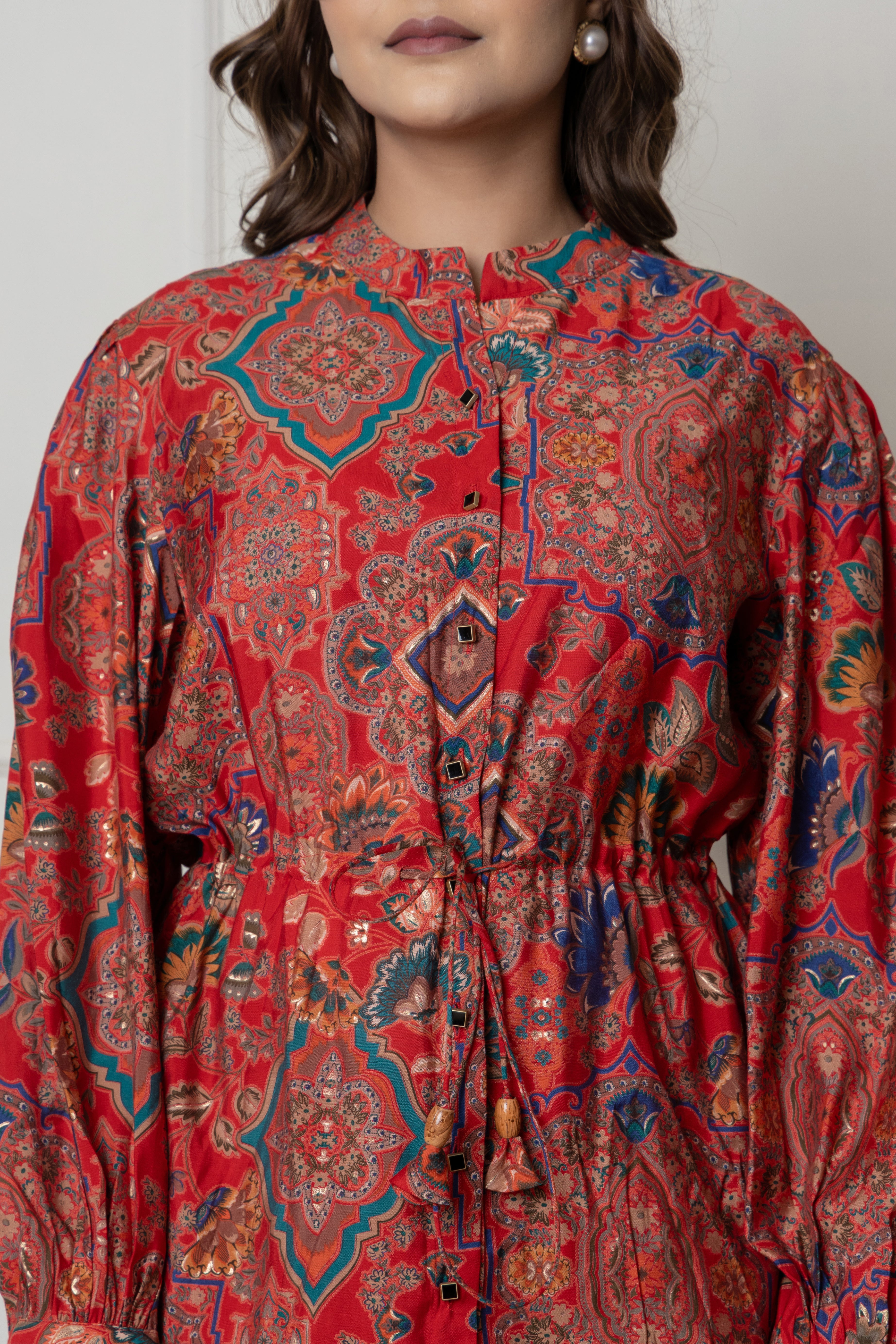 Ethnic Red Printed Drawstring Co-ord Set