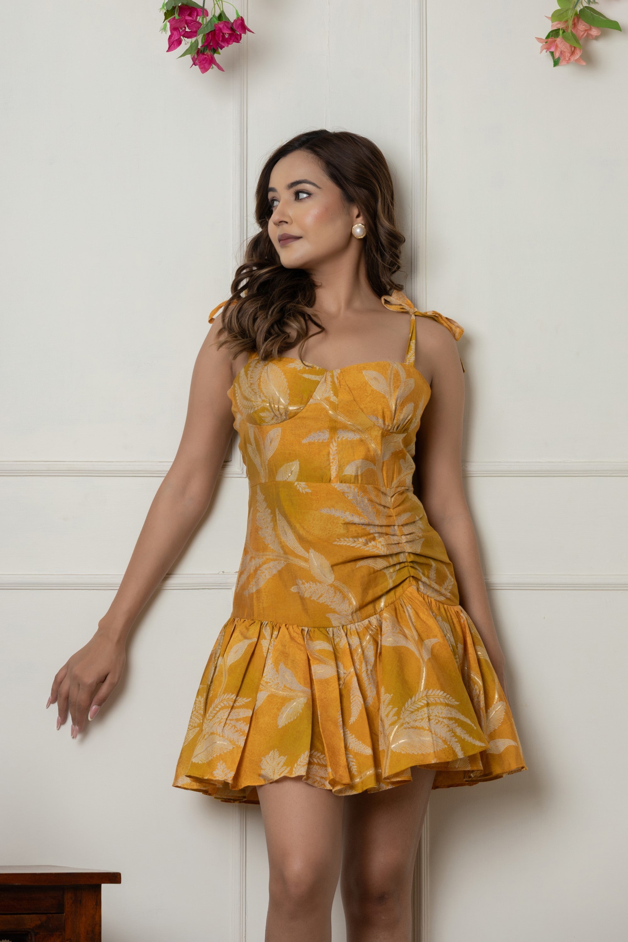 Sunset Yellow Ruched Mini Dress