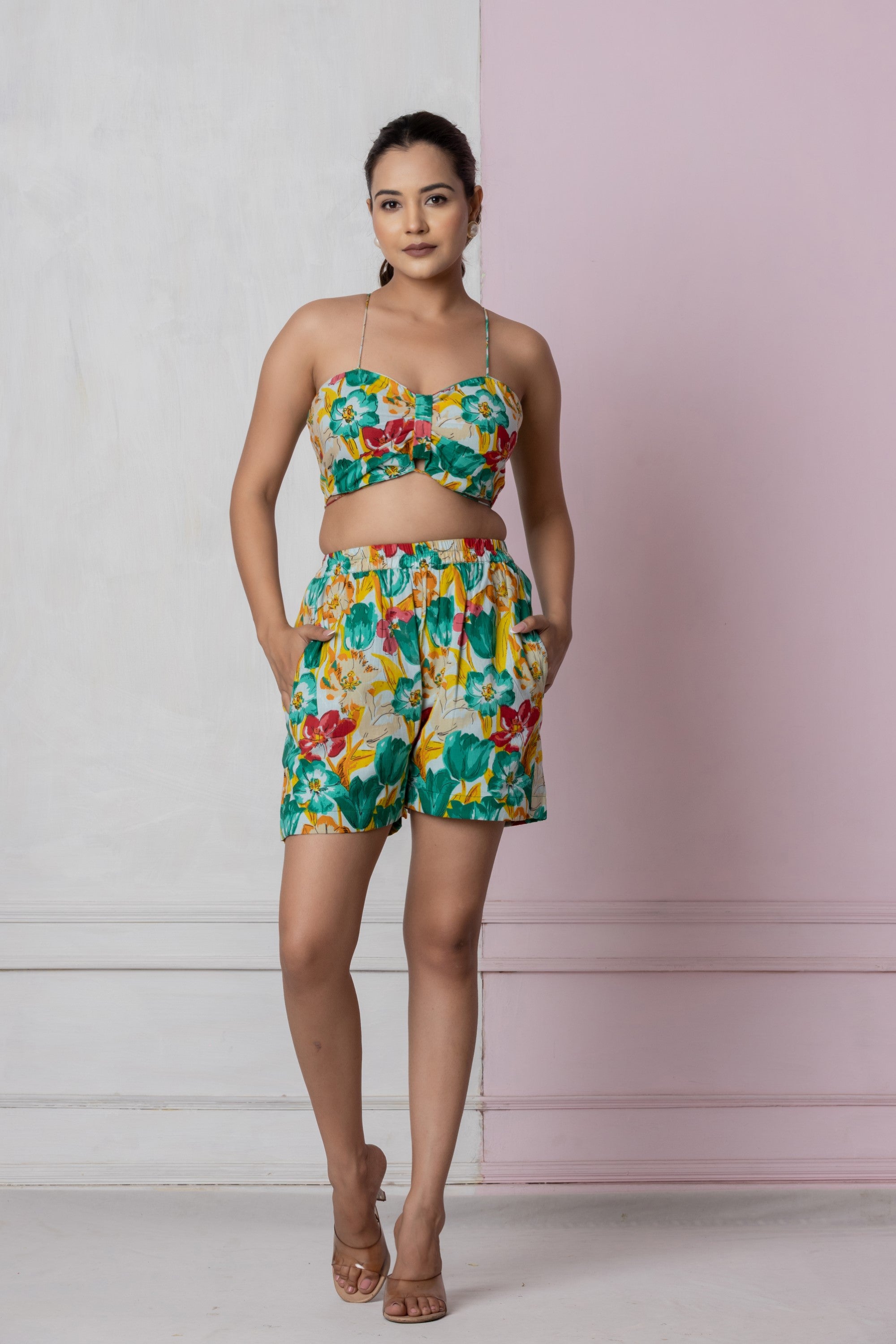 Tropical Floral Crop Top & Shorts Set
