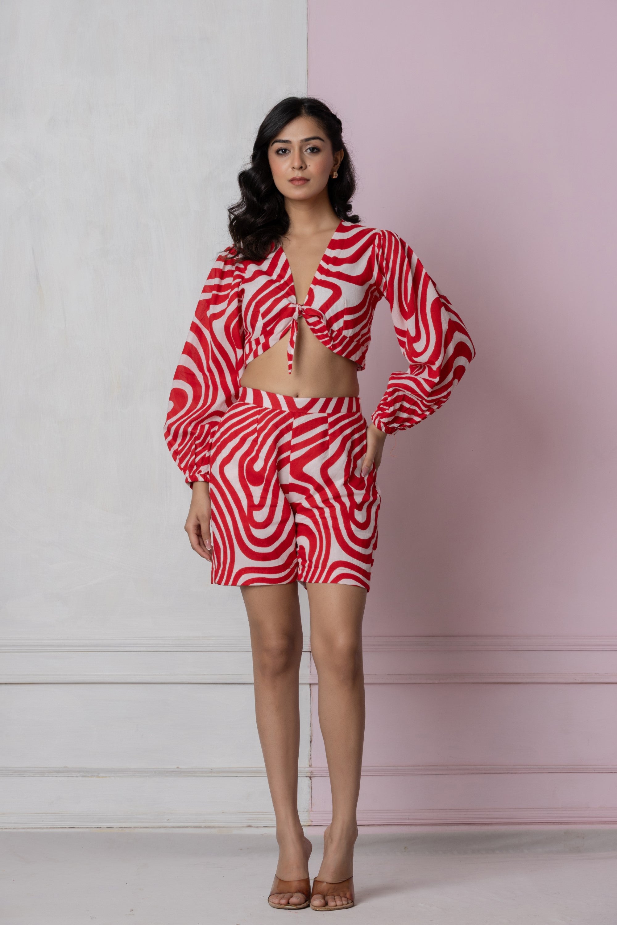 Red & White Swirl Print Co-ord Set