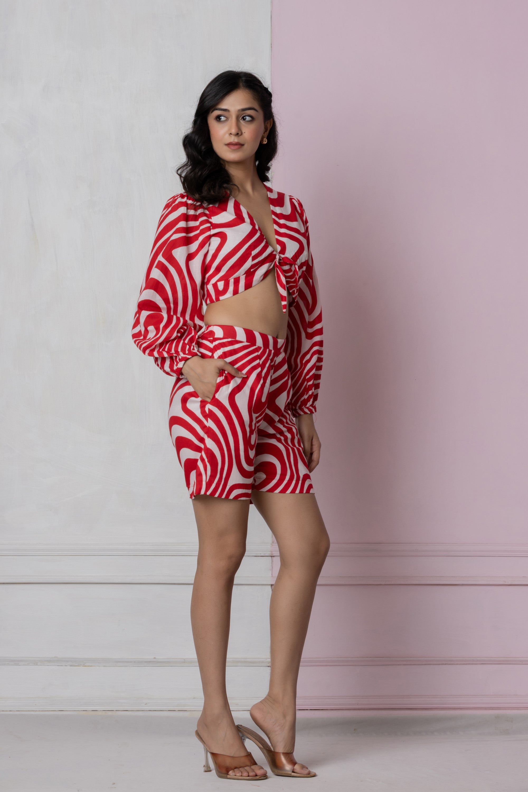 Red & White Swirl Print Co-ord Set
