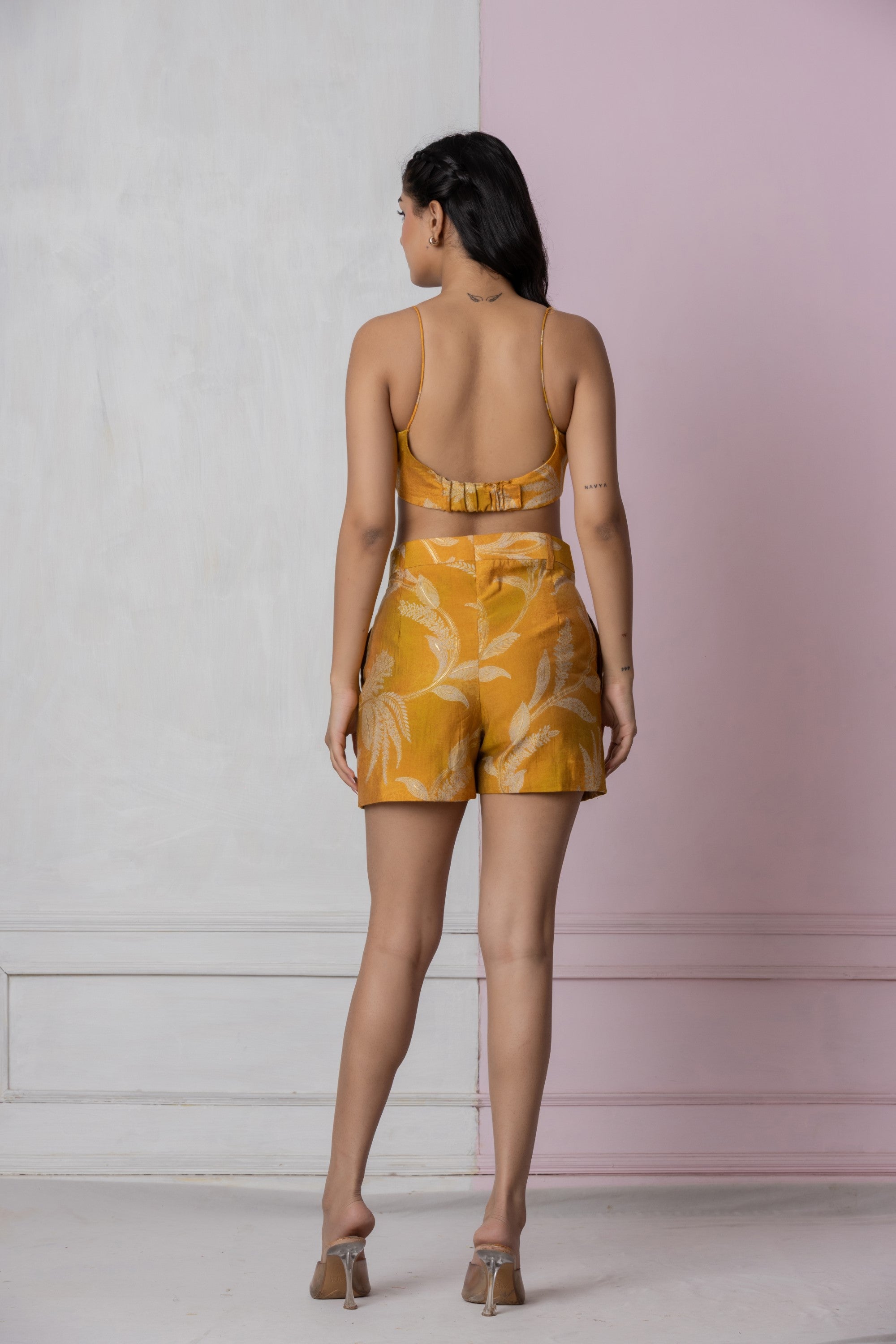 Mustard Botanical Bralette and Shorts Set