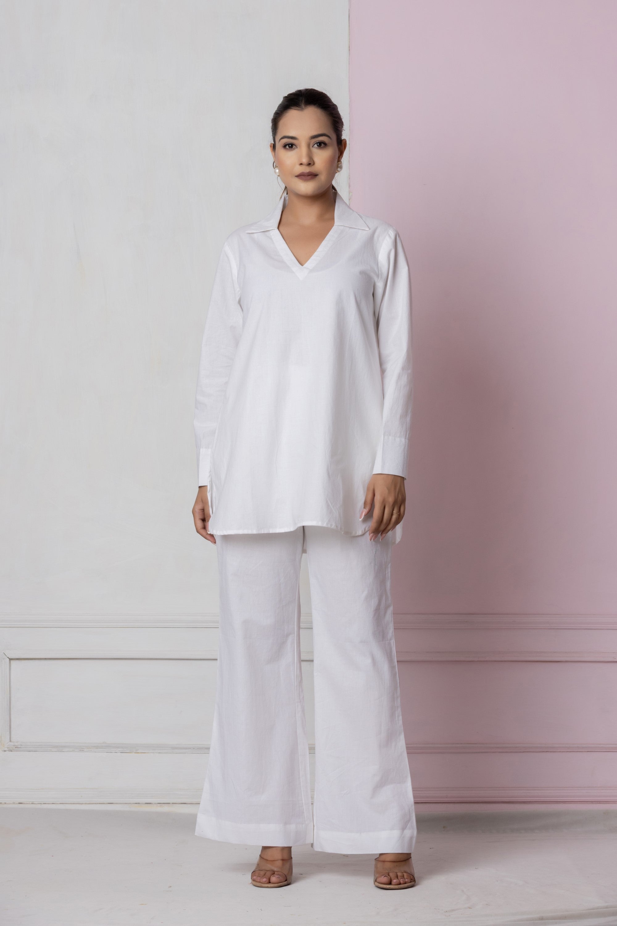 White Relaxed Shirt & Pant Co-ord Set