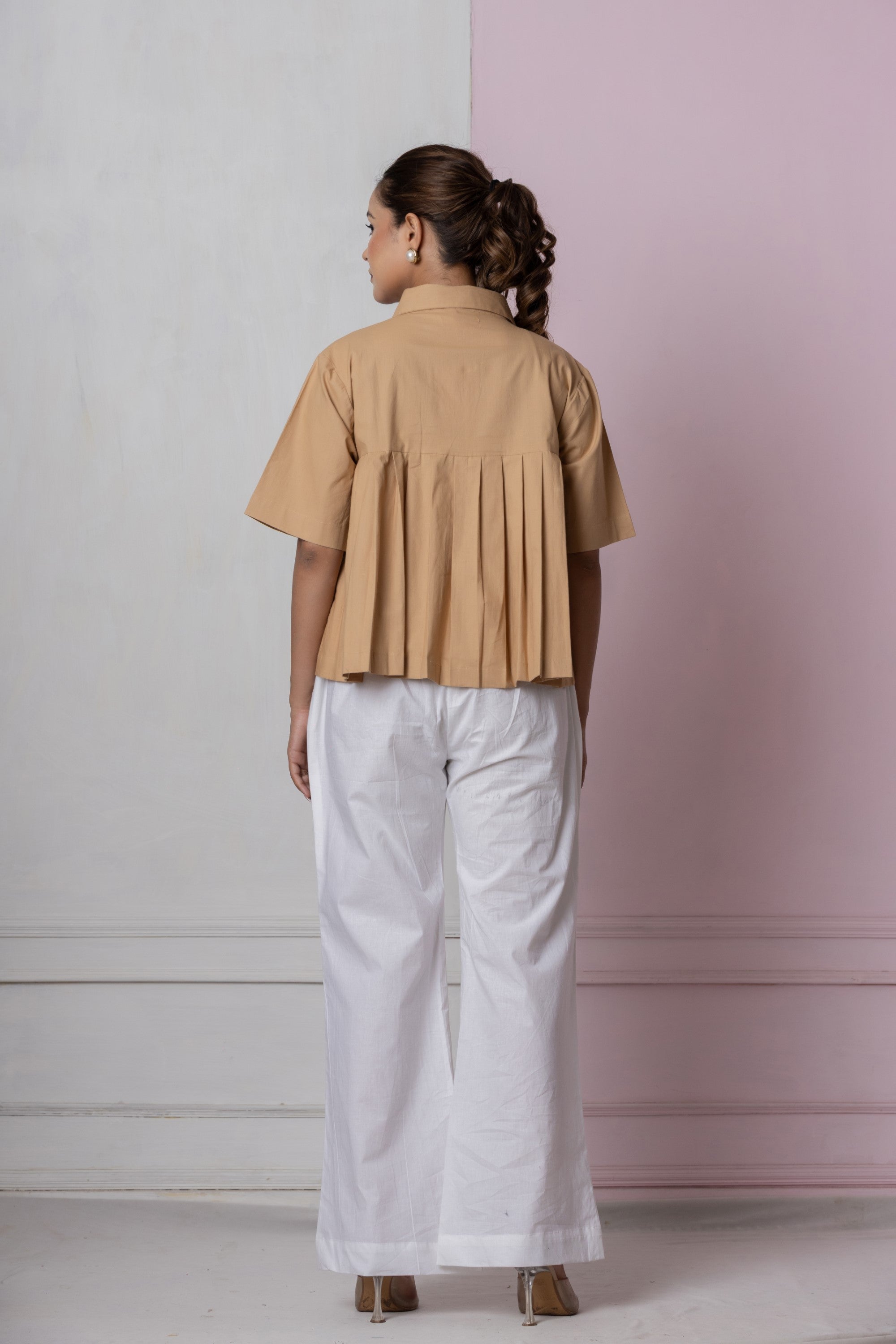 Camel Brown Box Pleat Shirt