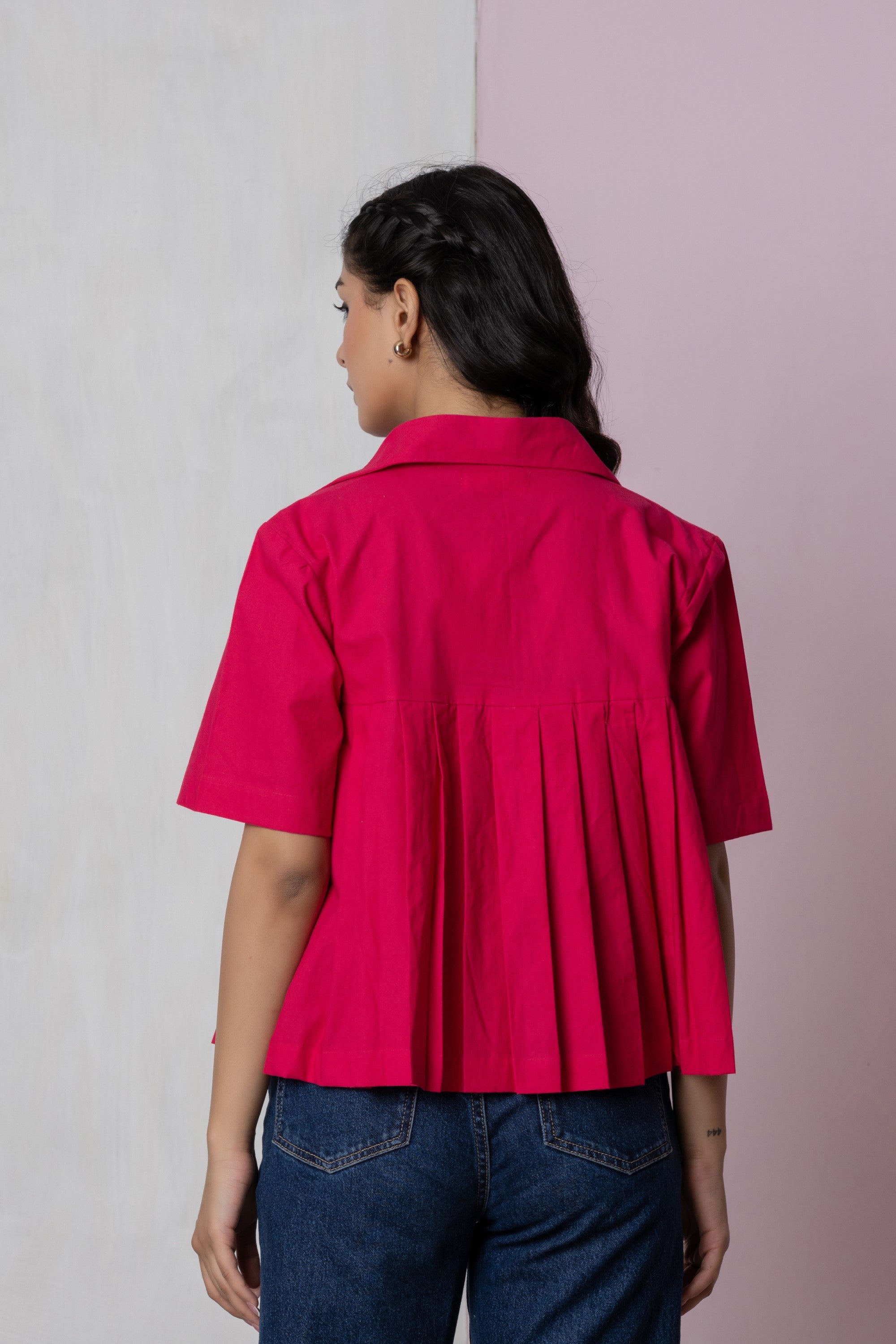 Hot Pink Box Pleat Shirt