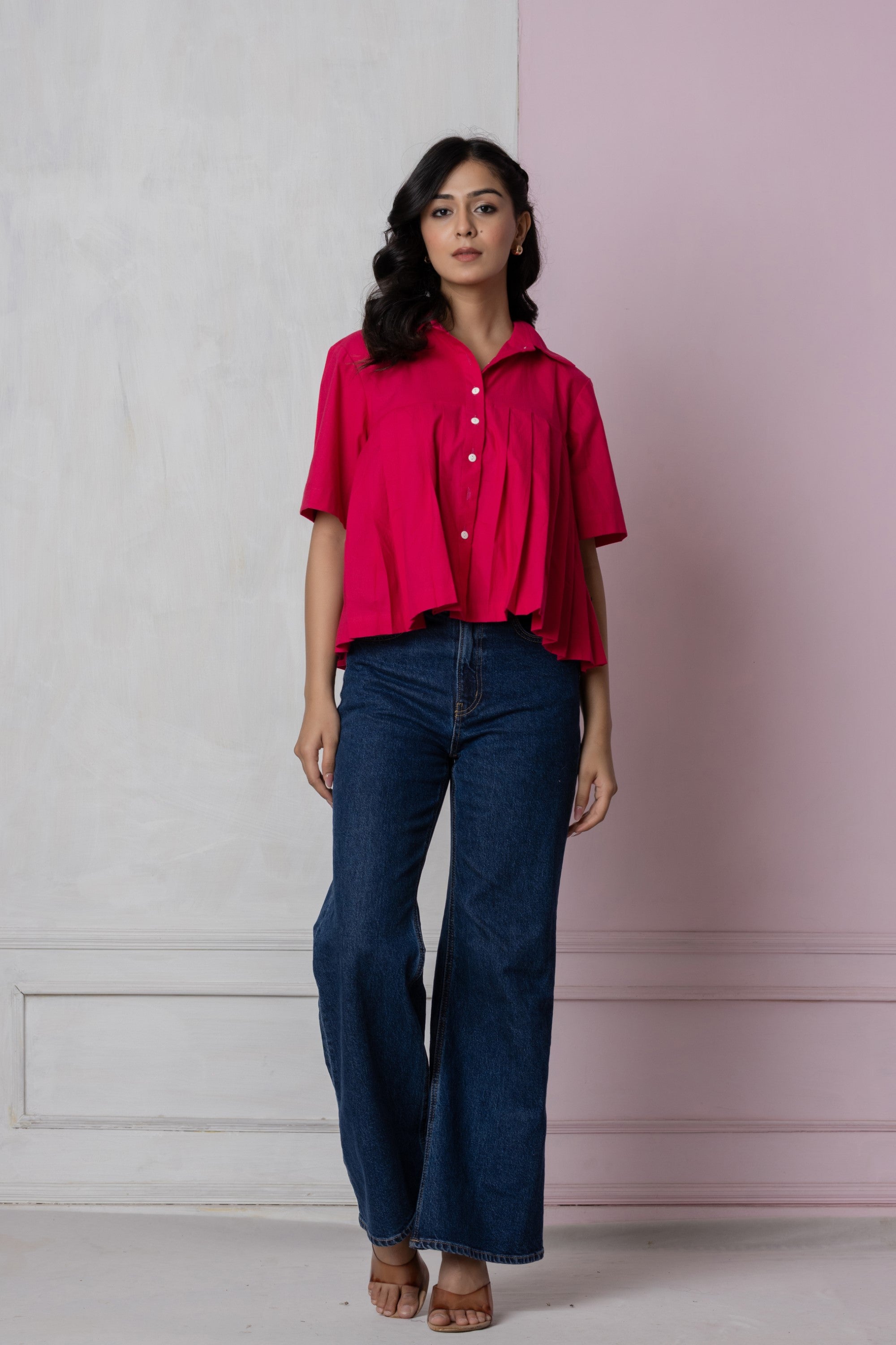 Hot Pink Box Pleat Shirt