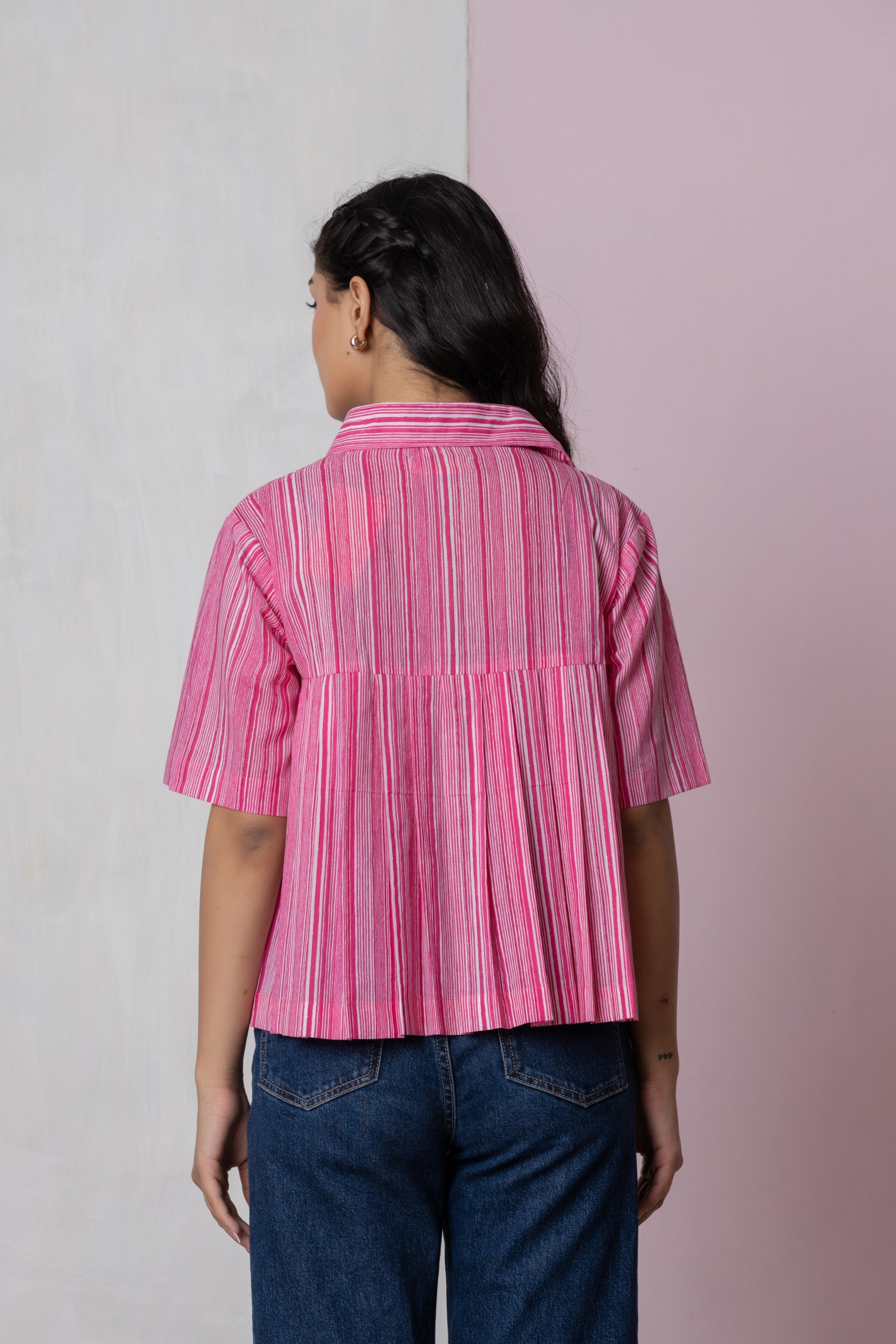 Pink Striped Box Pleat Shirt