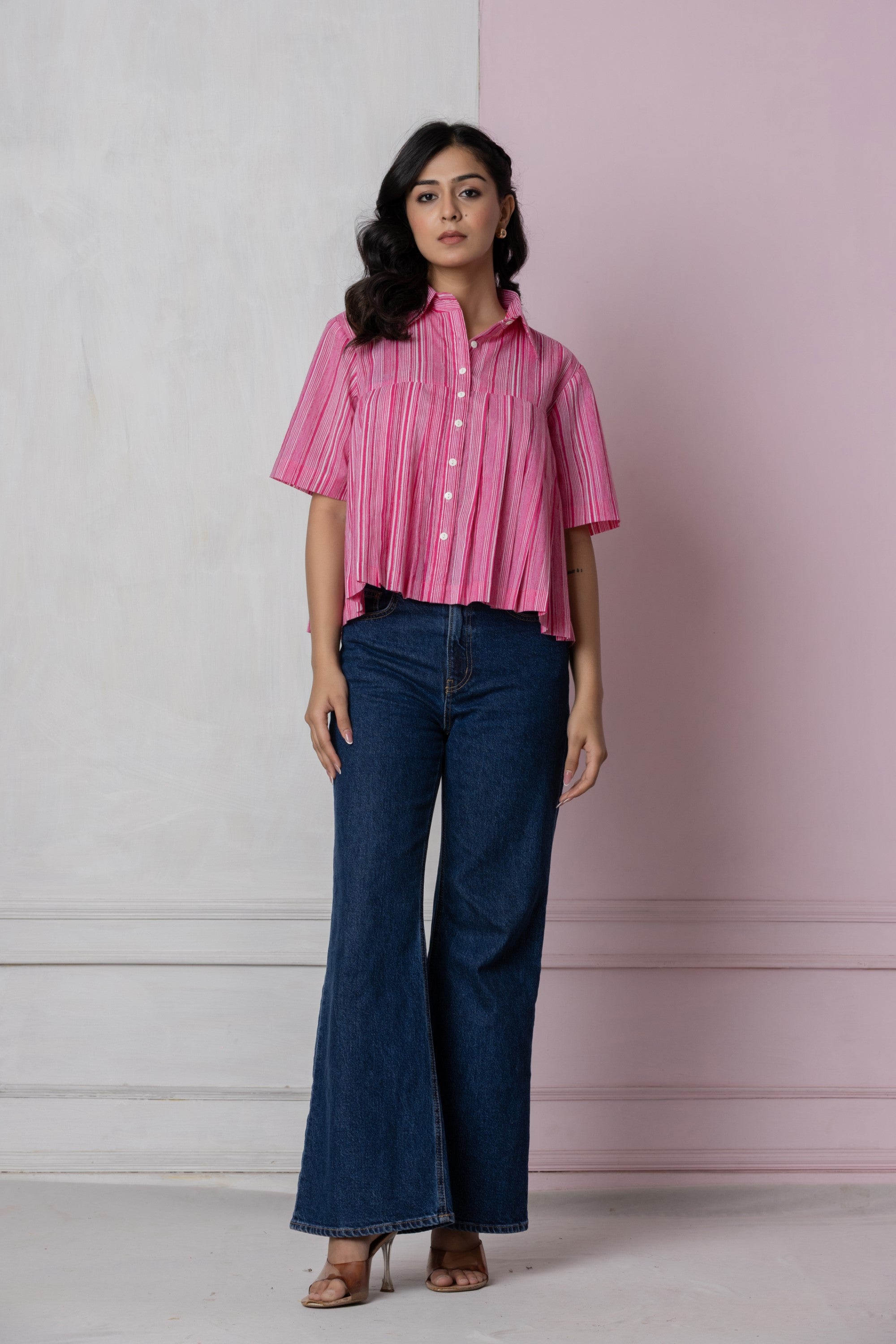 Pink Striped Box Pleat Shirt