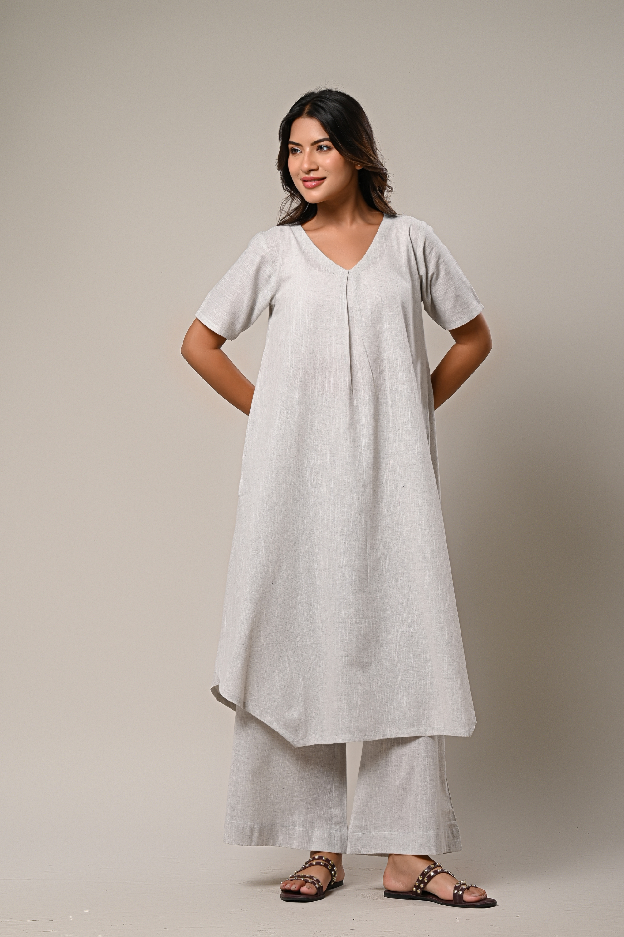 Elegant Grey Kurta and Palazzo Set