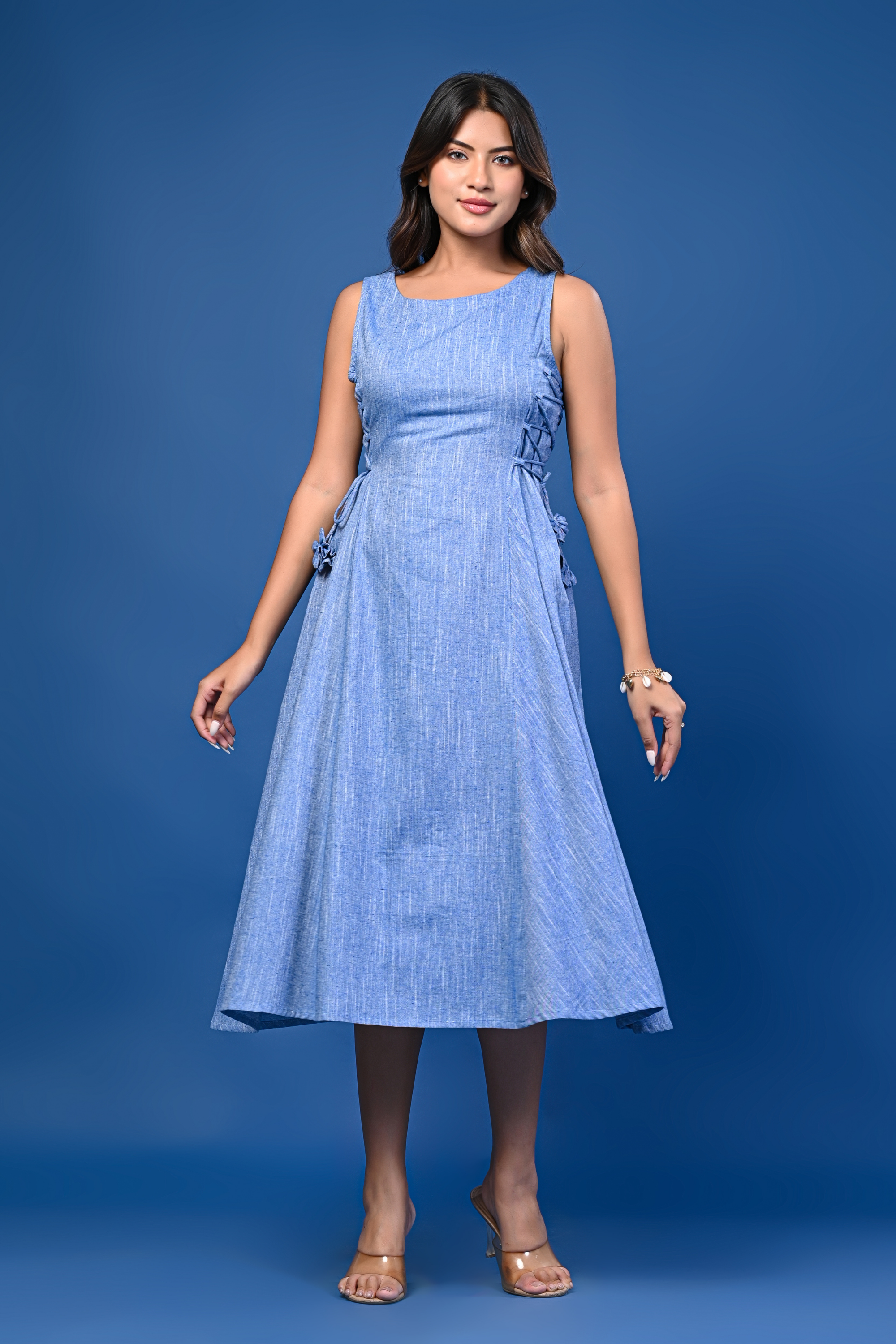 Blue Sleeveless Midi Dress