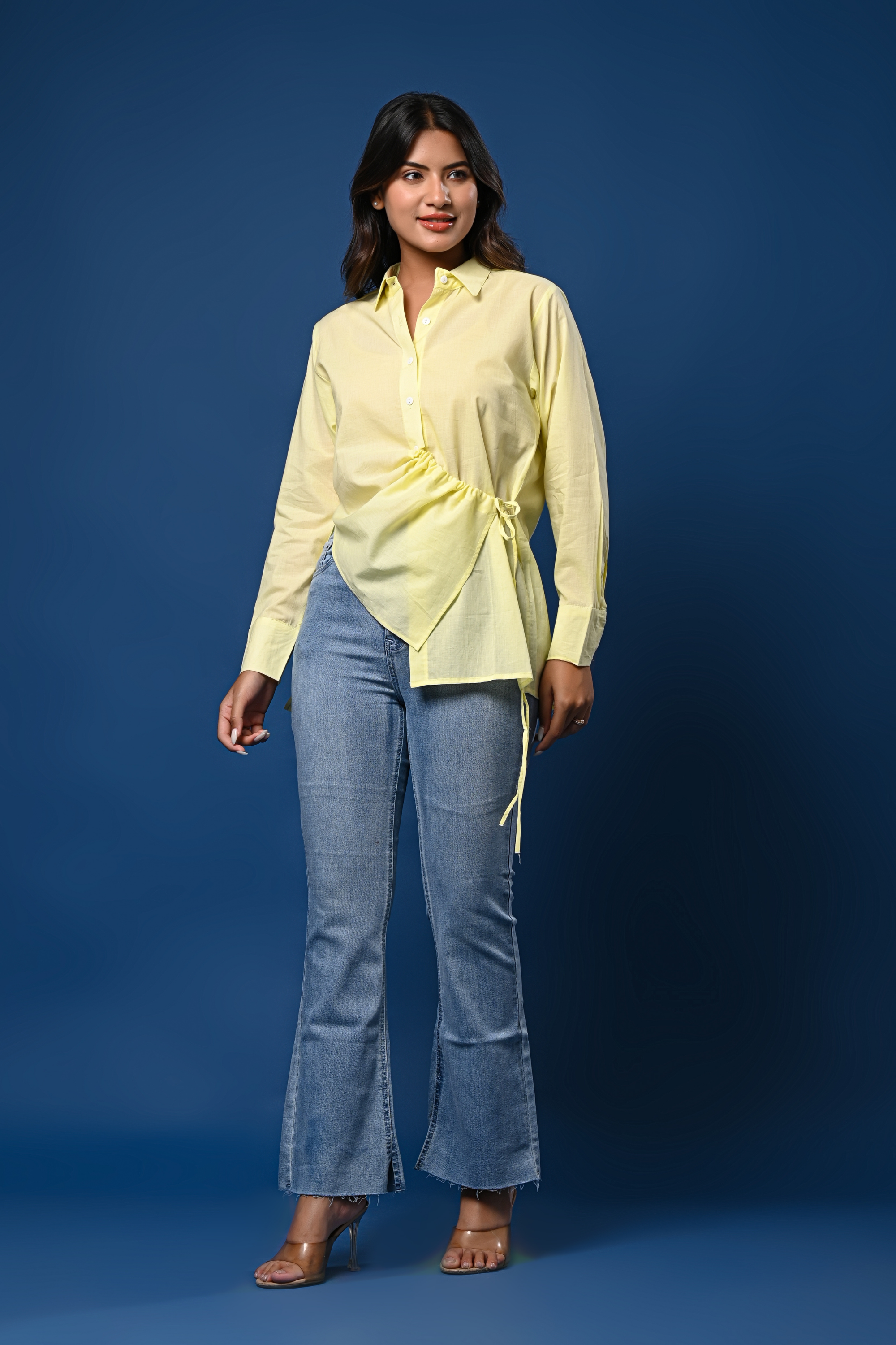Women’s Yellow Asymmetrical Tie-Waist Shirt