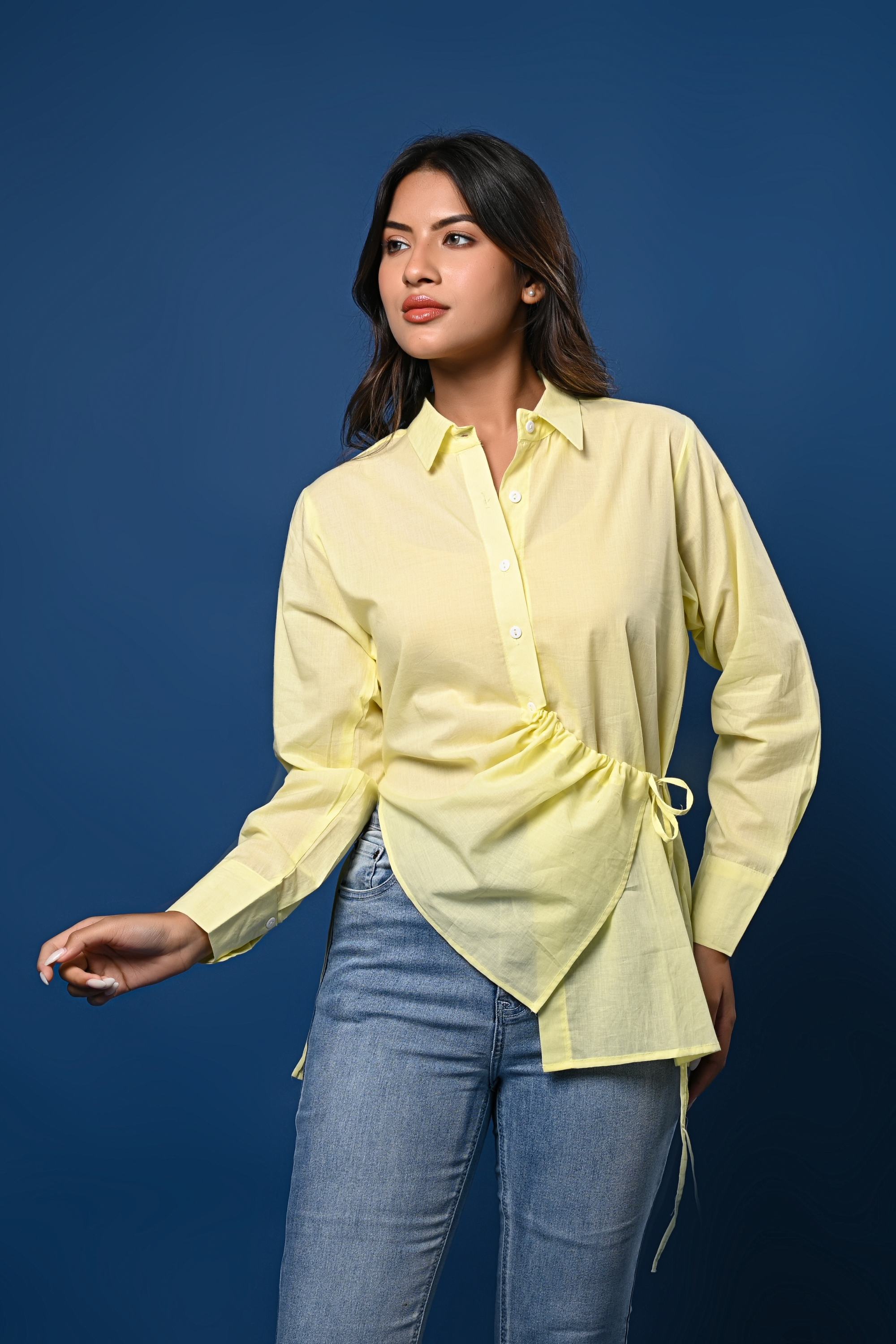 Women’s Yellow Asymmetrical Tie-Waist Shirt