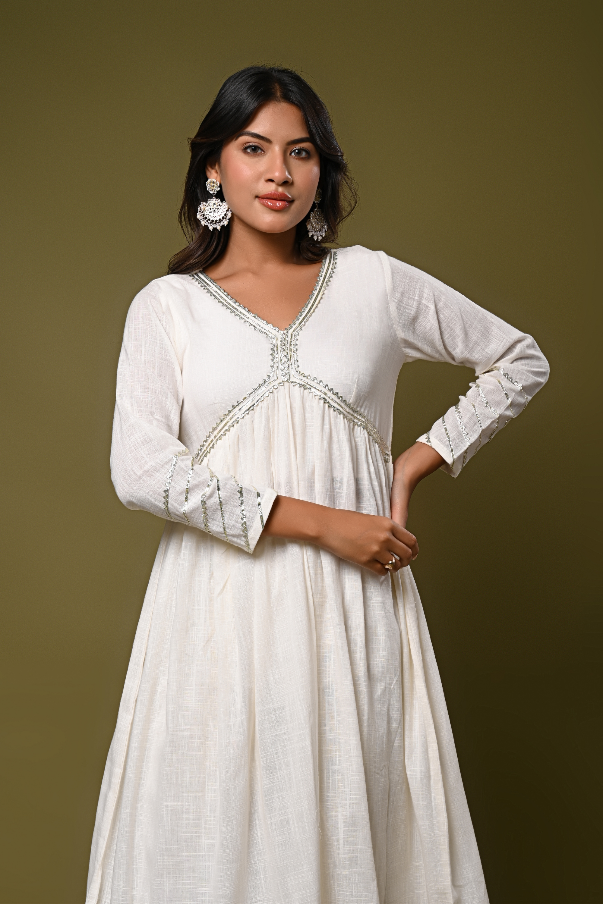 Elegant white anarkali kurta with palazzo set